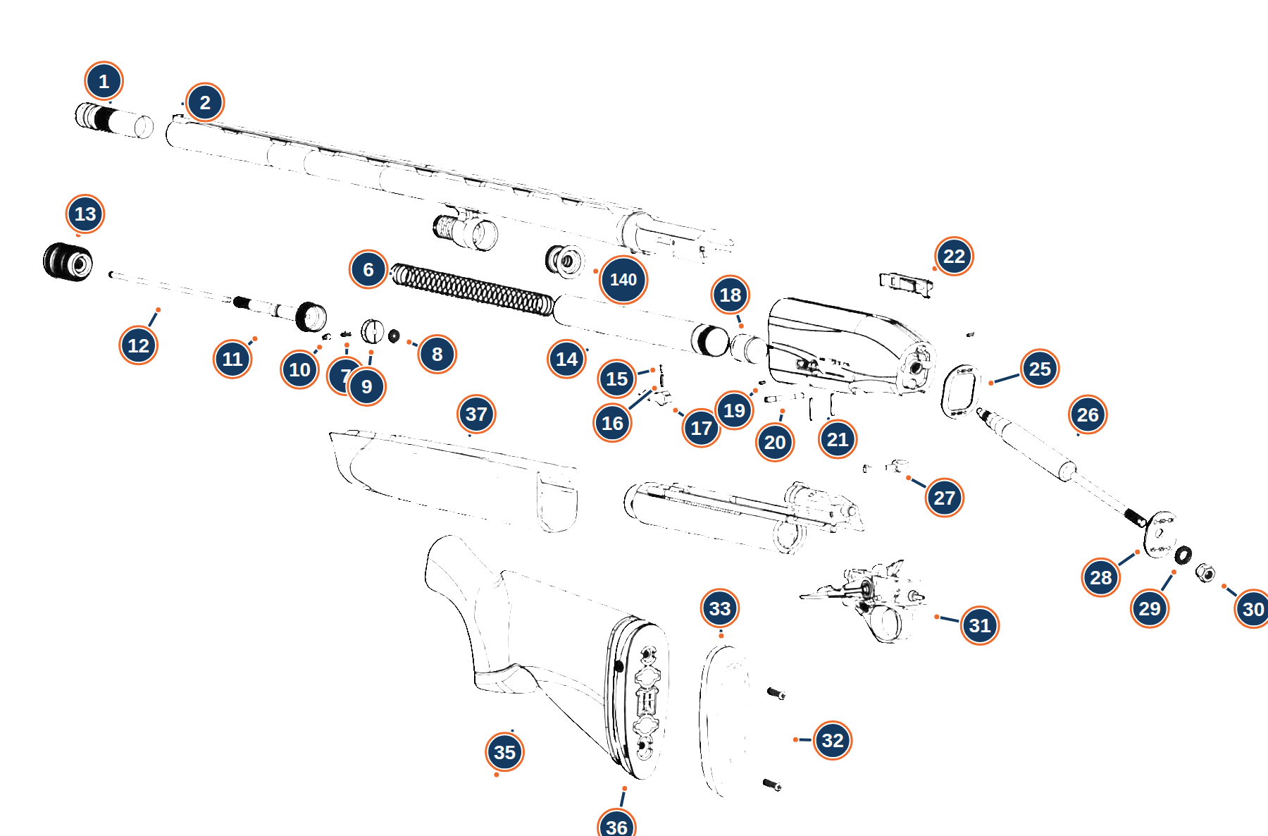 Official A400 Xplor Action 12G Overview exploded diagram