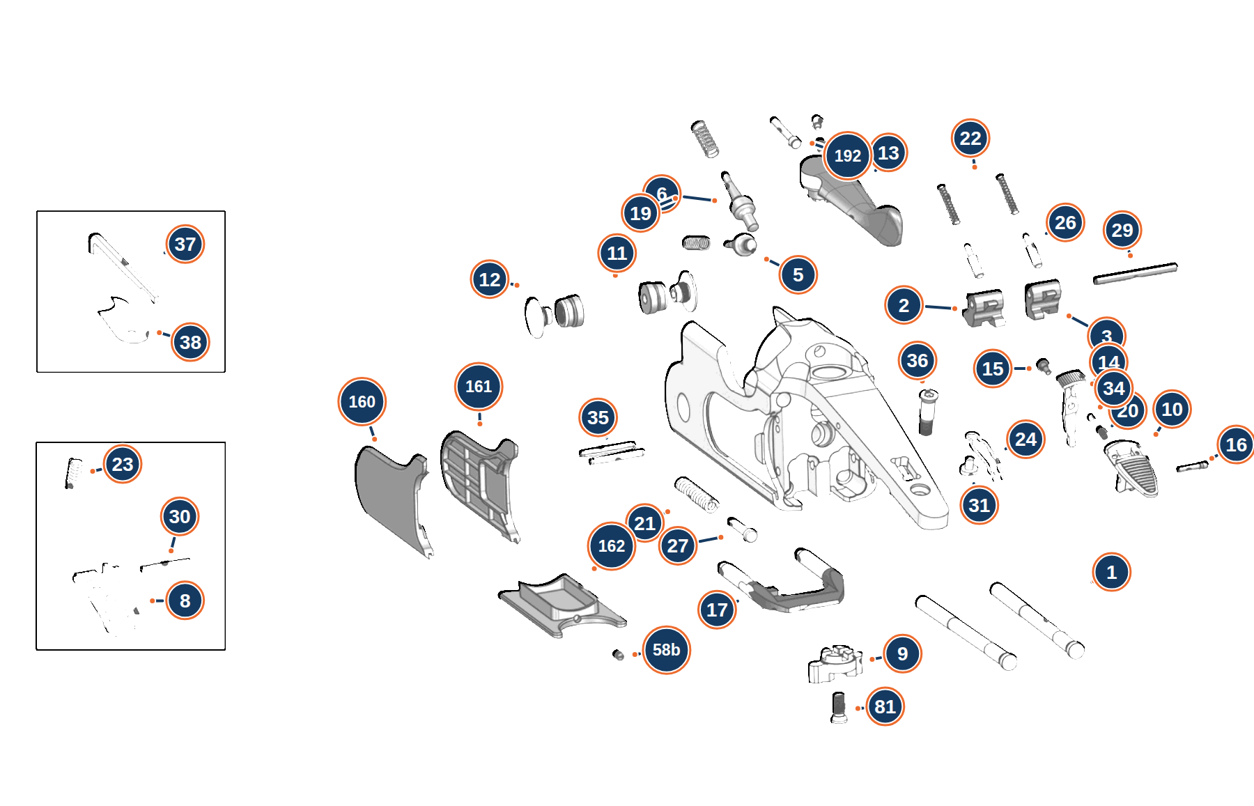 Official Ultraleggero 12G Receiver exploded diagram