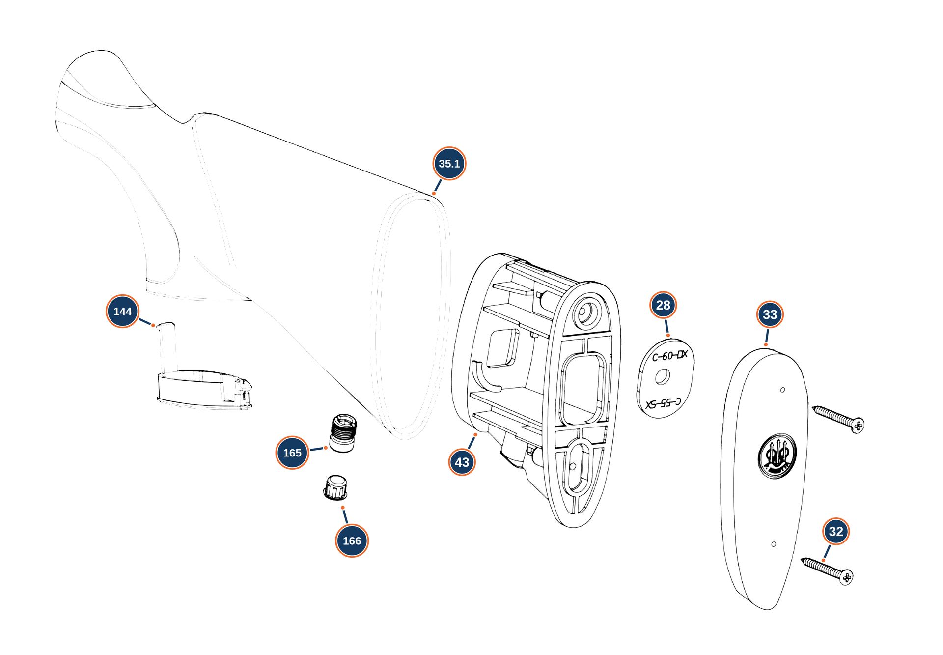 Official Beretta 1301 Comp Stock exploded diagram