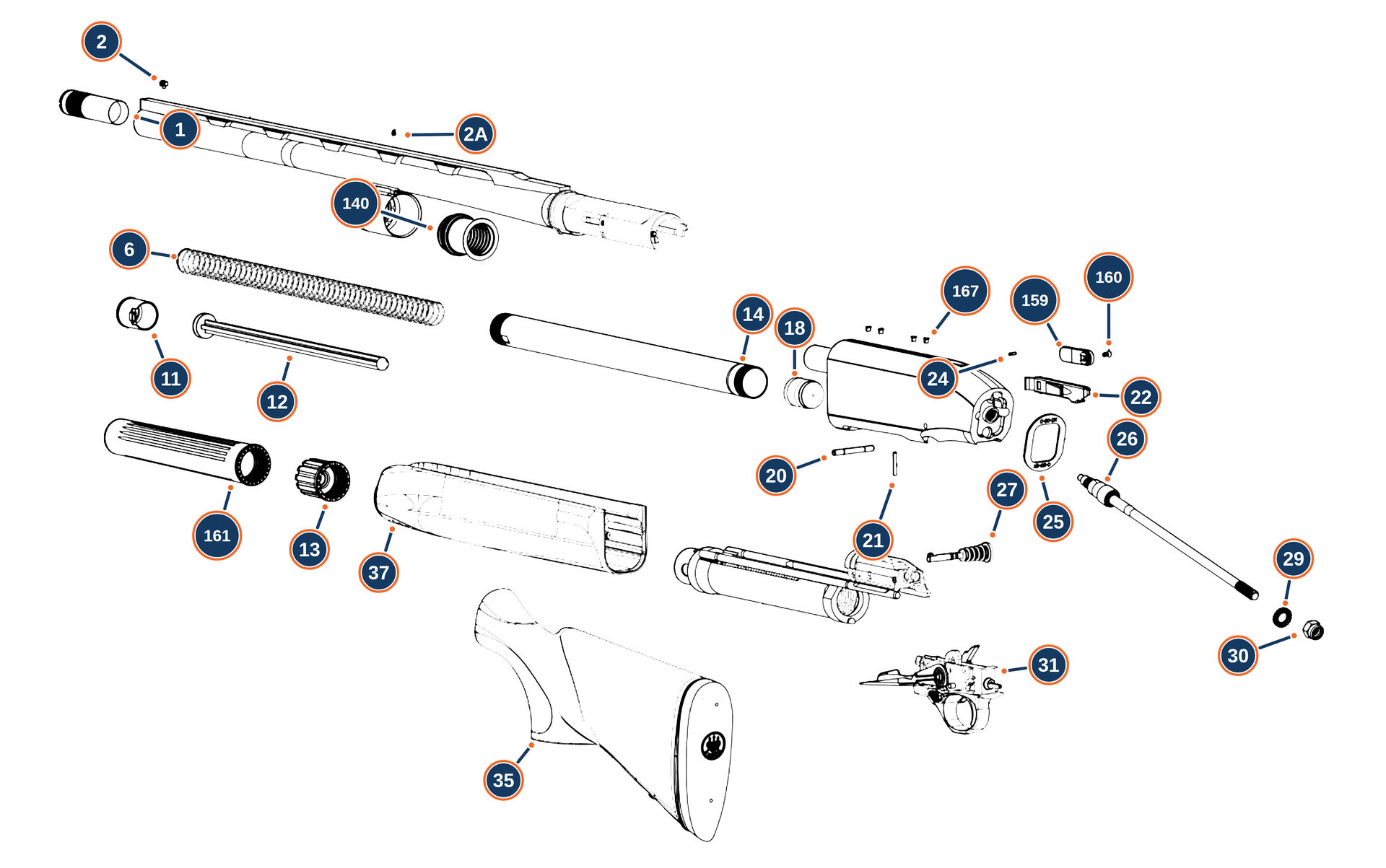Official Beretta 1301 Comp Overview exploded diagram