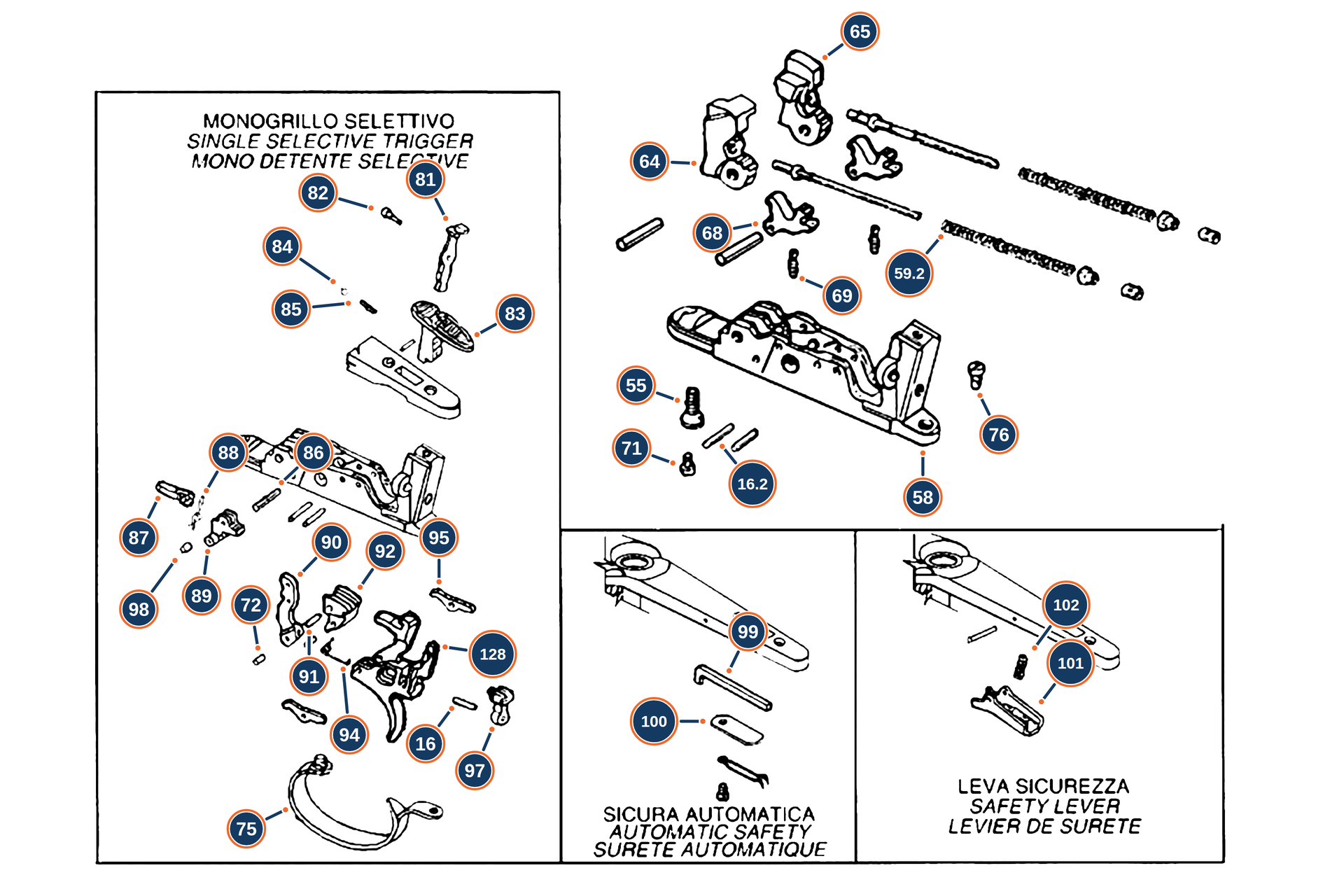 Official 686 Silver Pigeon I Field MY19 12G Trigger Group exploded diagram