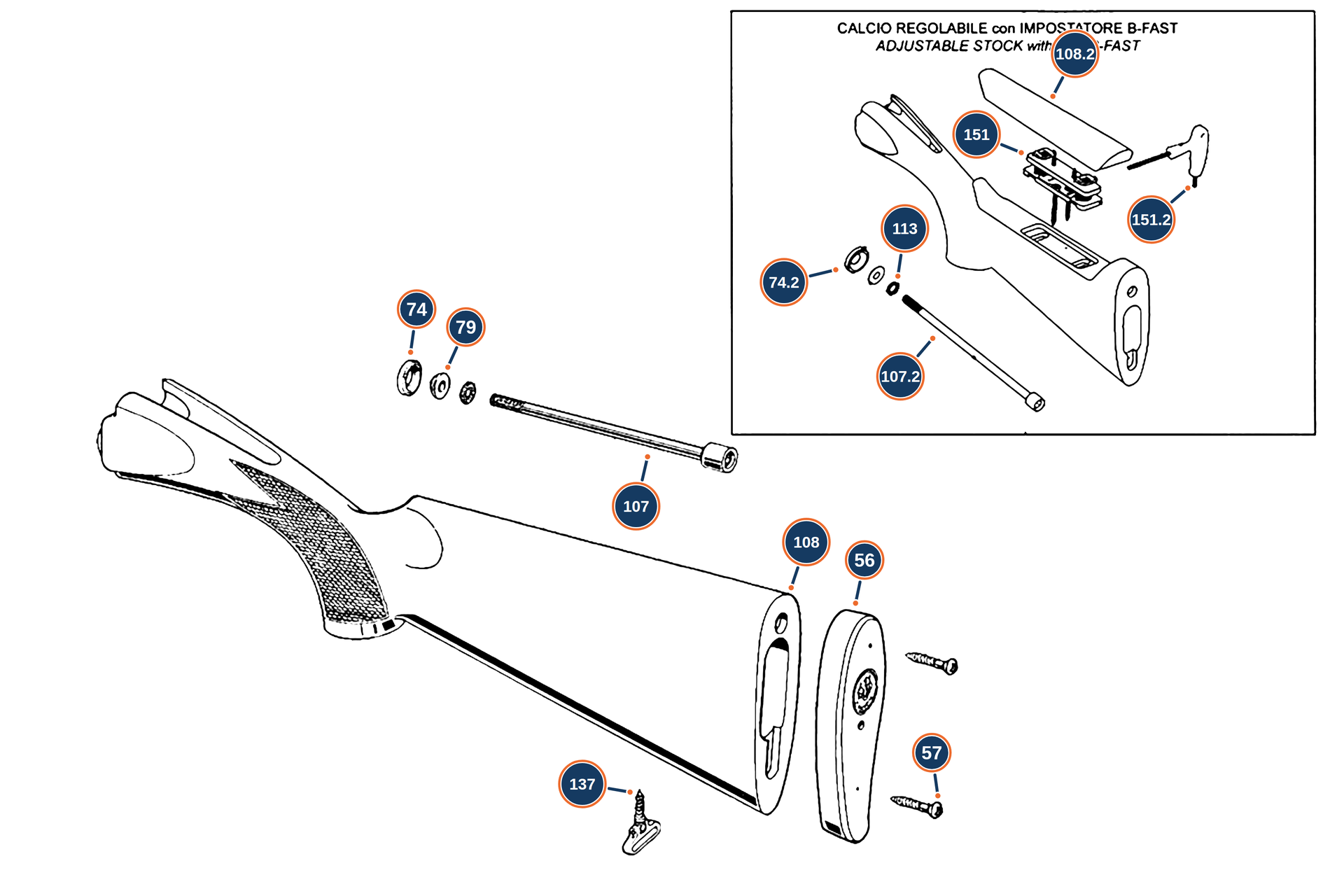 Official 686 Silver Pigeon I Field MY19 12G Stock exploded diagram