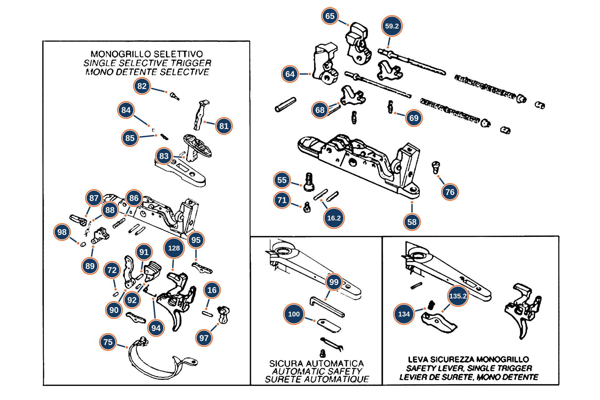 Official 686 Silver Pigeon I Field MY19 20G Trigger Group exploded diagram