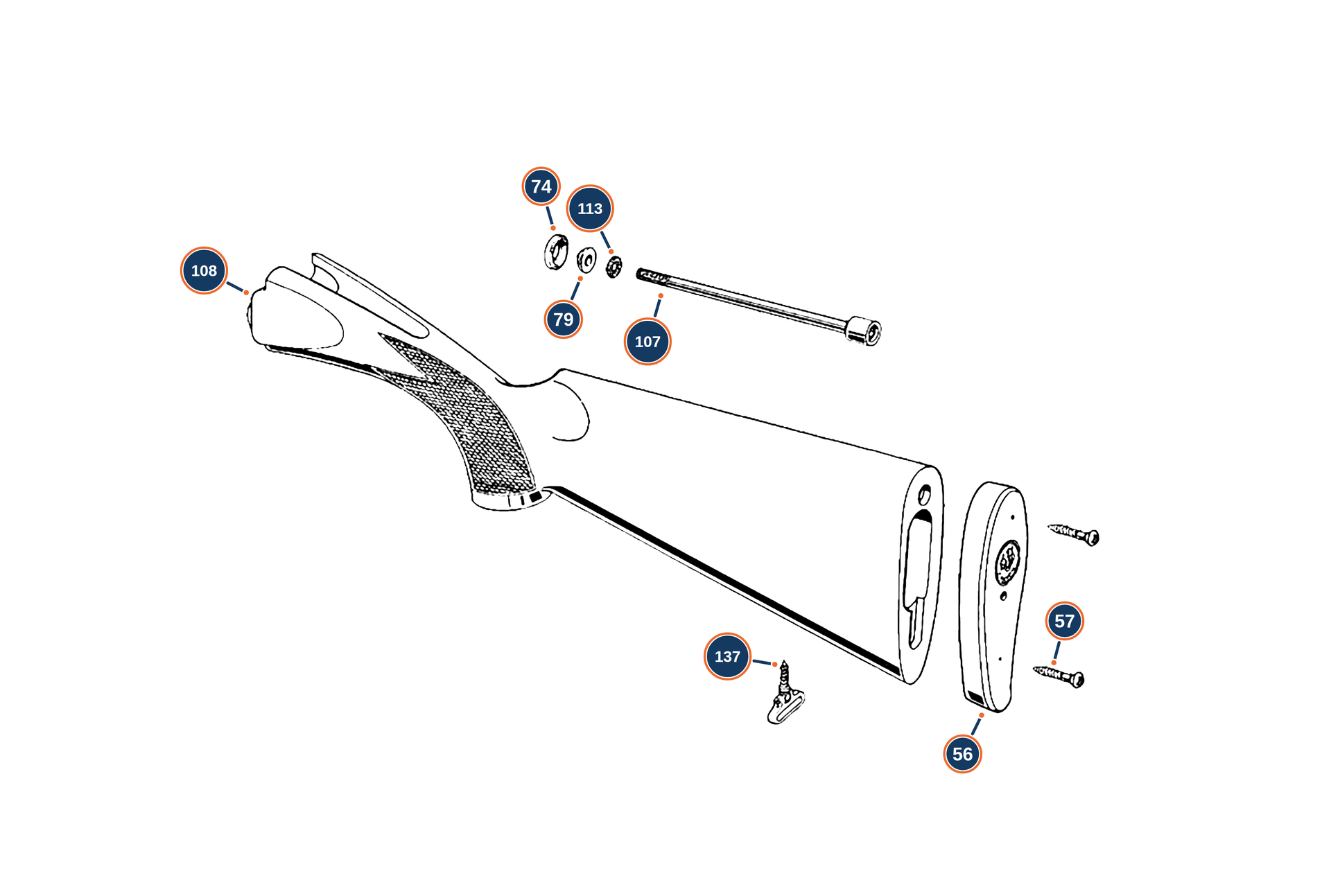 Official 686 Silver Pigeon I Field MY19 20G Stock exploded diagram