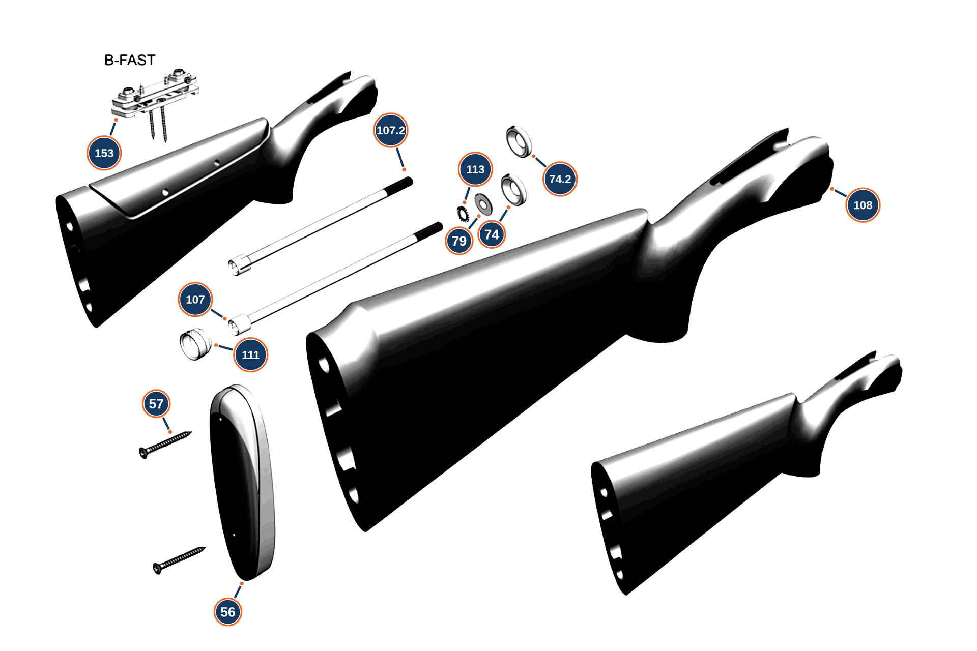 Official 686 Silver Pigeon I Field MY24 12G Stock exploded diagram