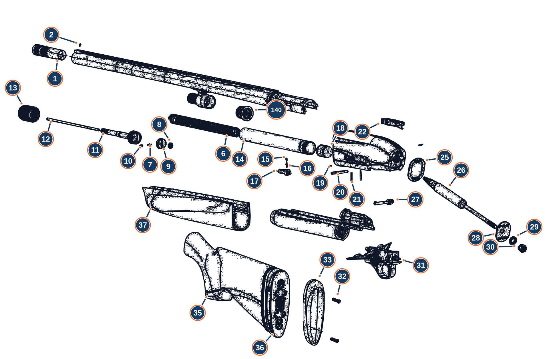 Official A400 Xplor Action 12G Overview exploded diagram