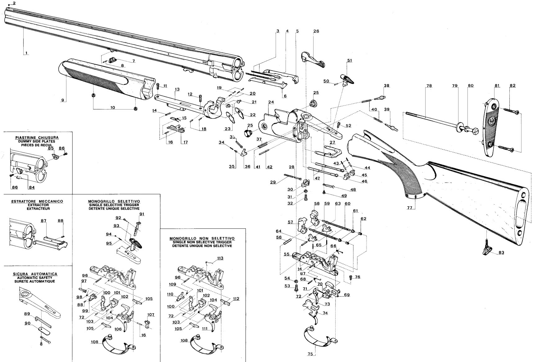 Beretta 680 20G exploded parts diagram