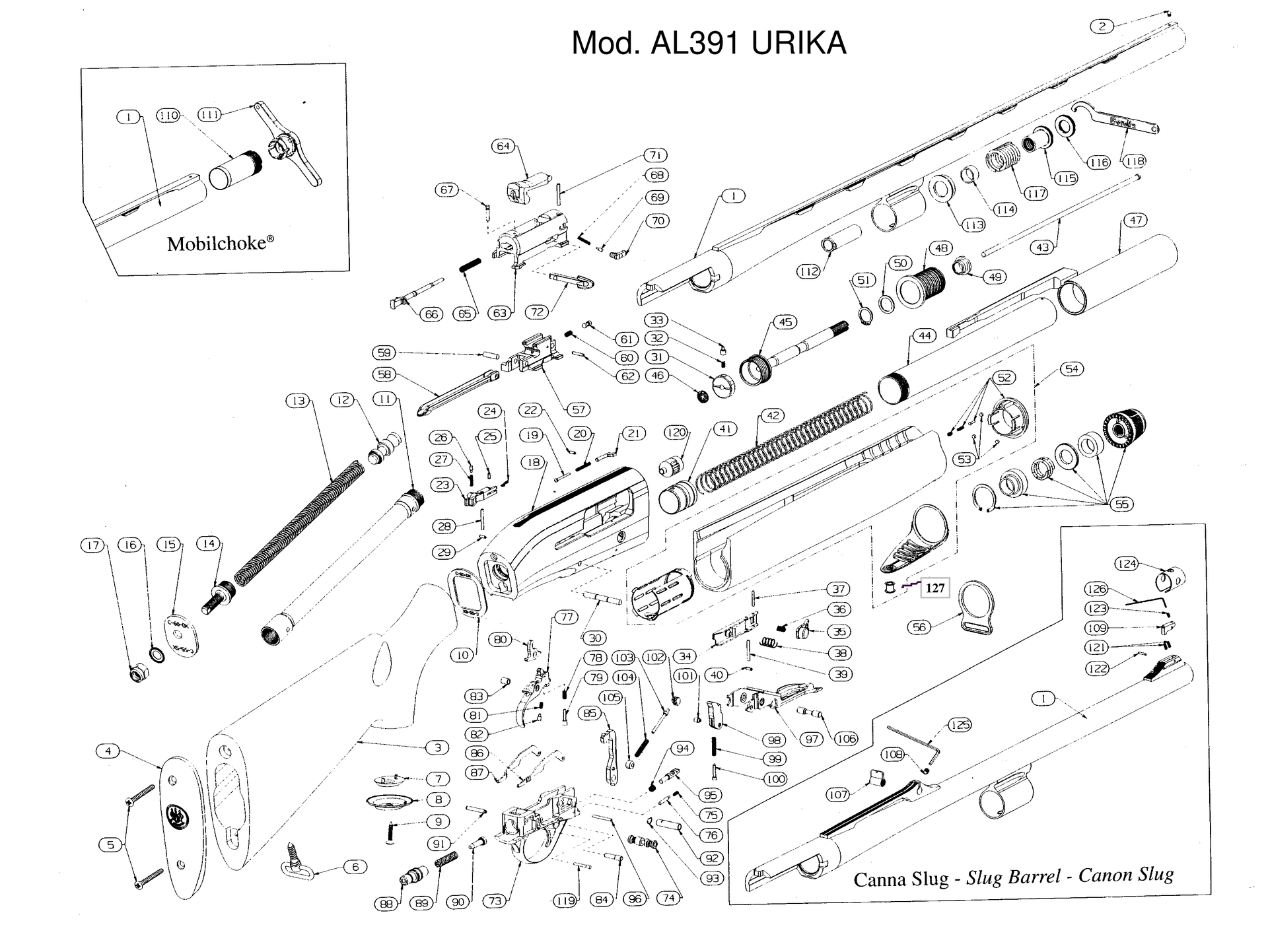 Beretta AL391 Urika exploded parts diagram