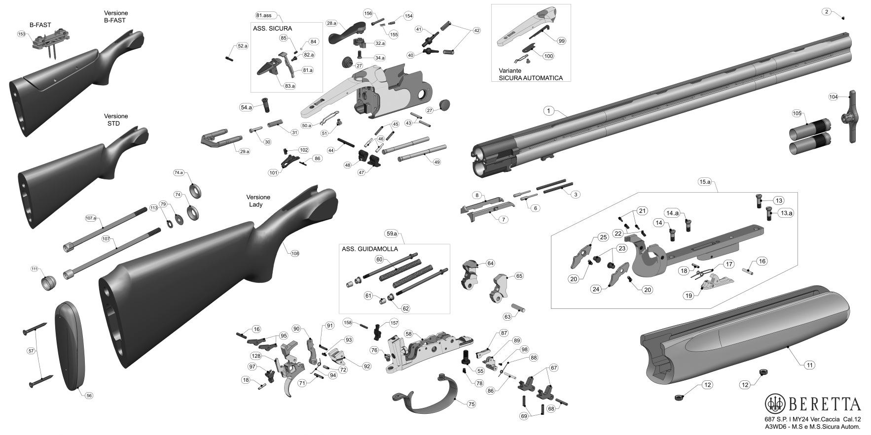 Beretta 686 Silver Pigeon I Field MY24 12G exploded parts diagram