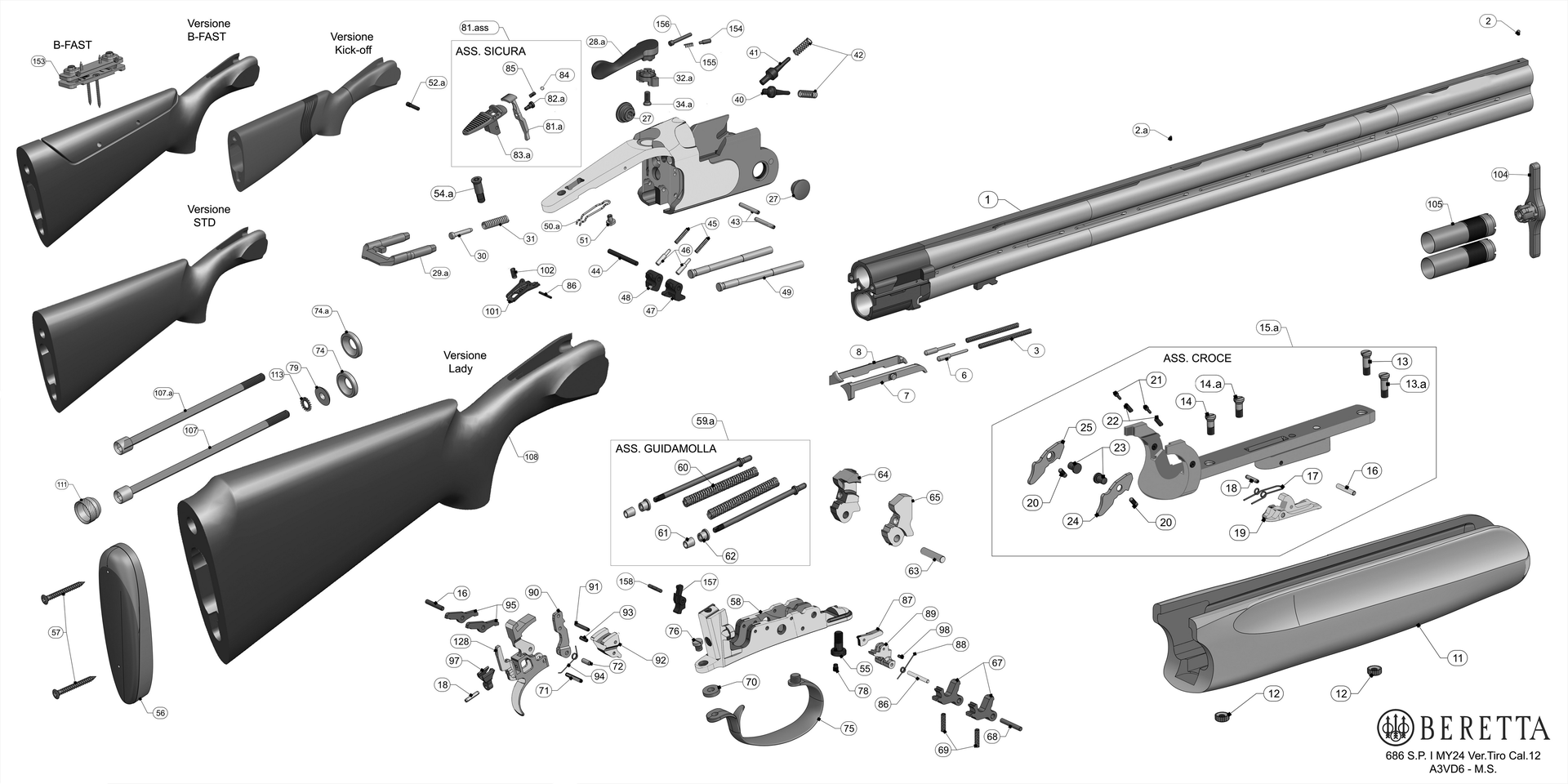 Beretta 686 Silver Pigeon I Sport MY24 12G exploded parts diagram