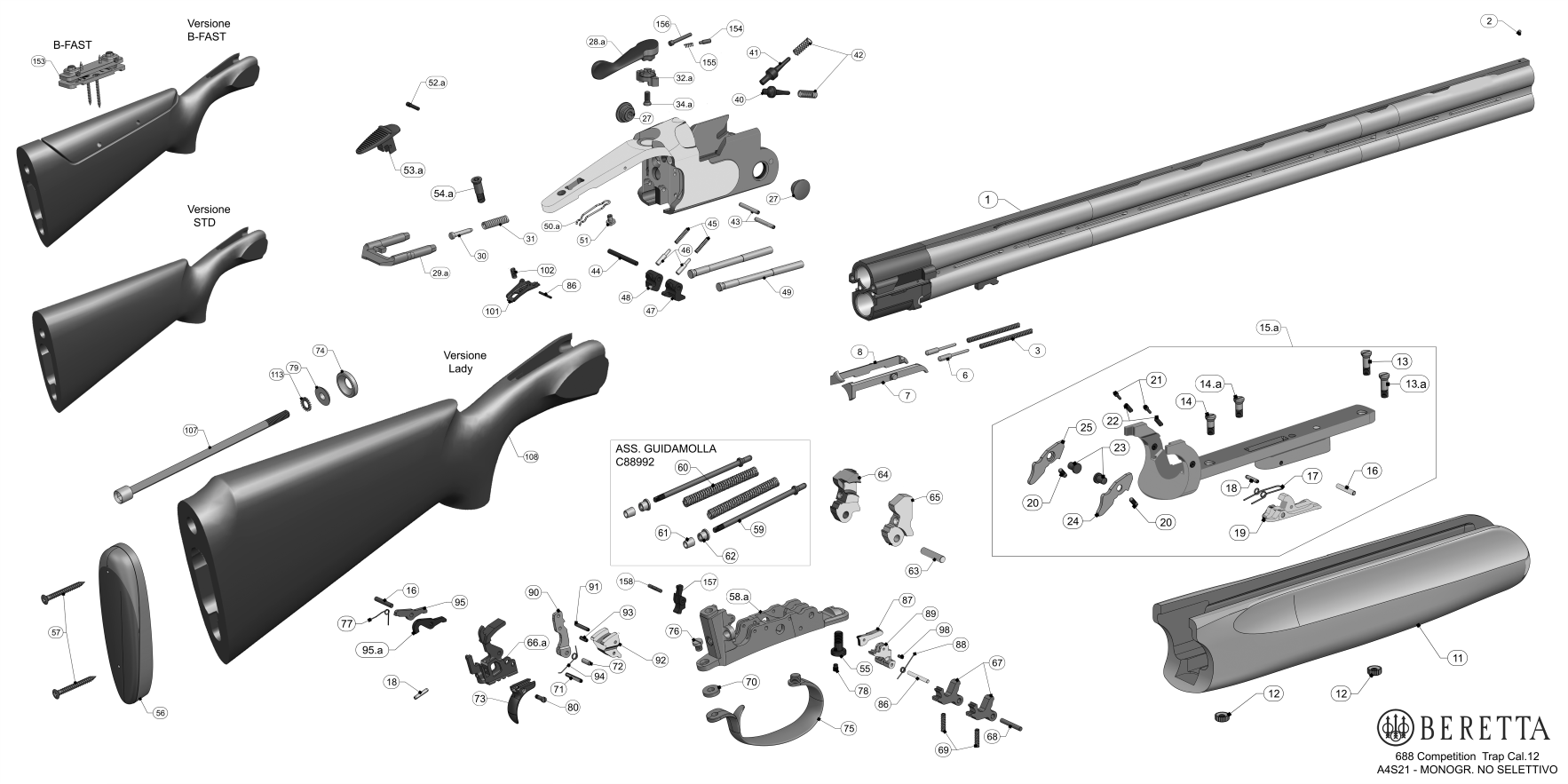 Beretta 688 Performance Trap exploded parts diagram