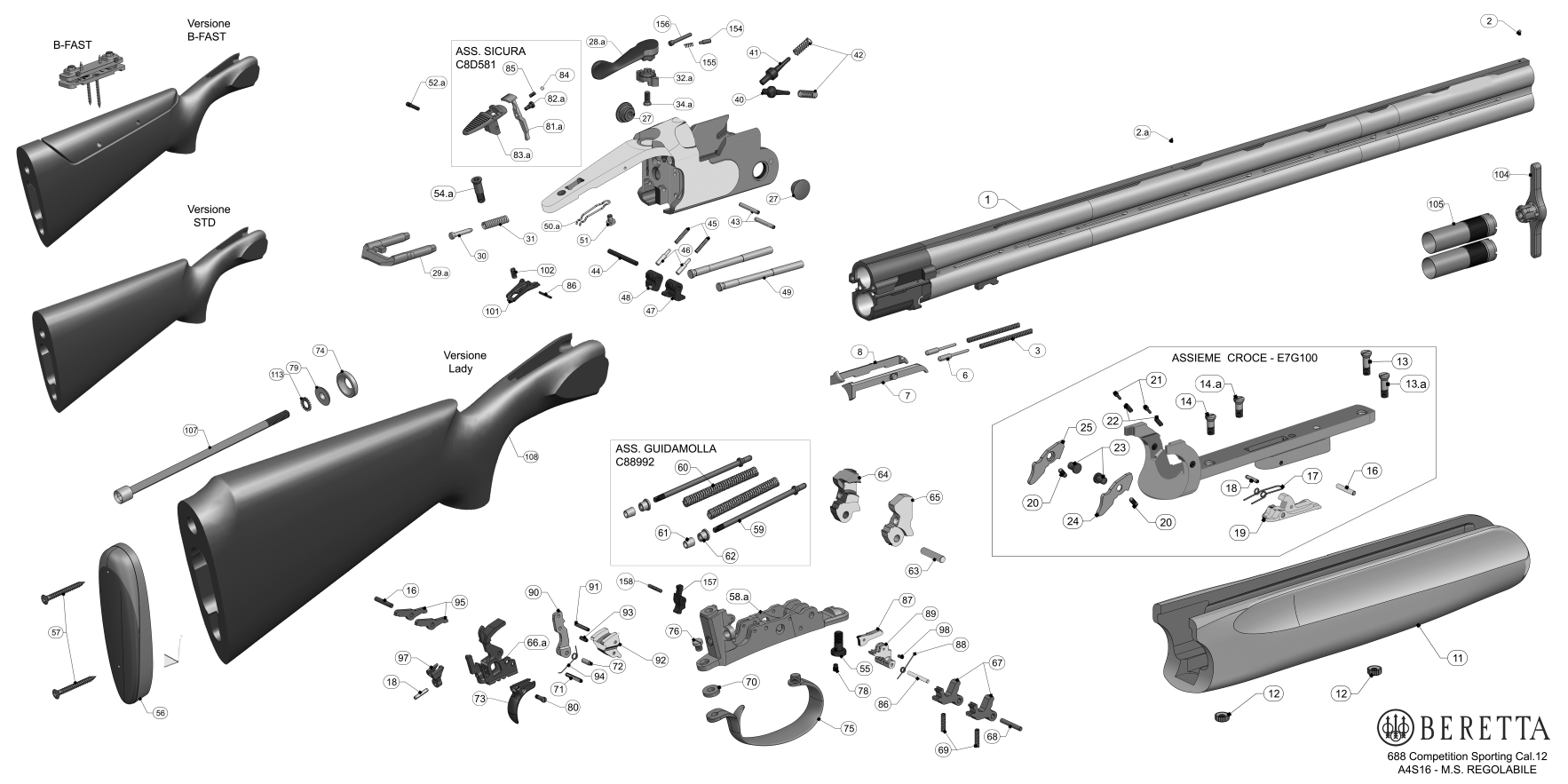 Beretta 688 Performance Sporting exploded parts diagram