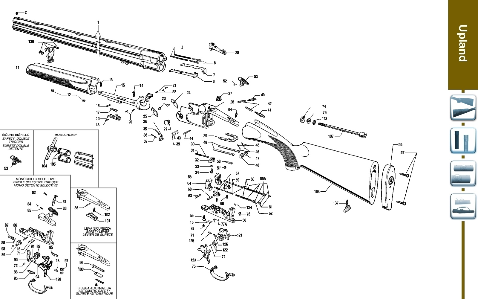 Beretta 687 Silver Pigeon Classic 12G exploded parts diagram