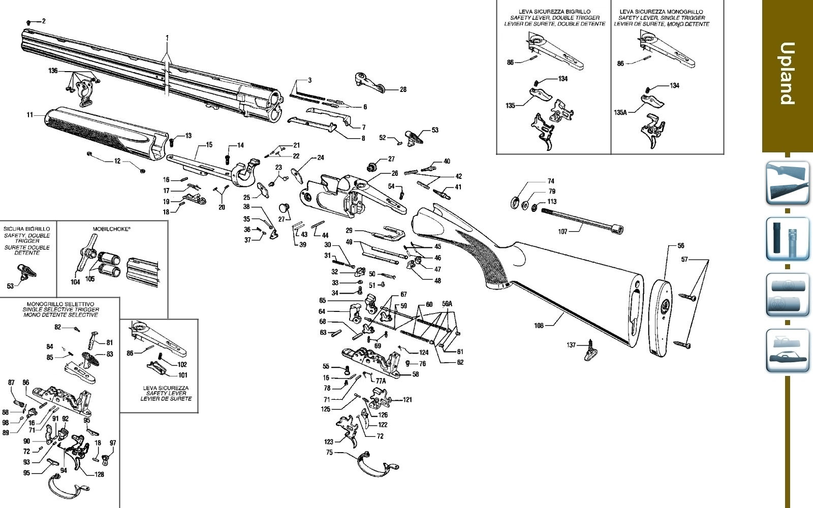 Beretta 687 Silver Pigeon III 20G exploded parts diagram