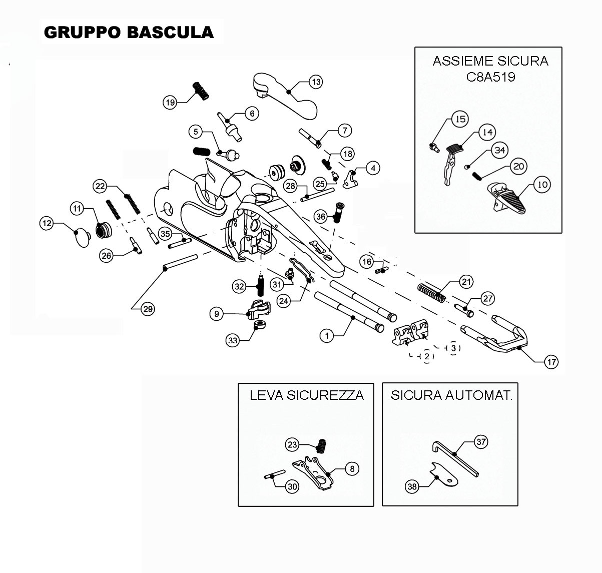 Beretta 690 Field I 20G — Action / frame exploded diagram