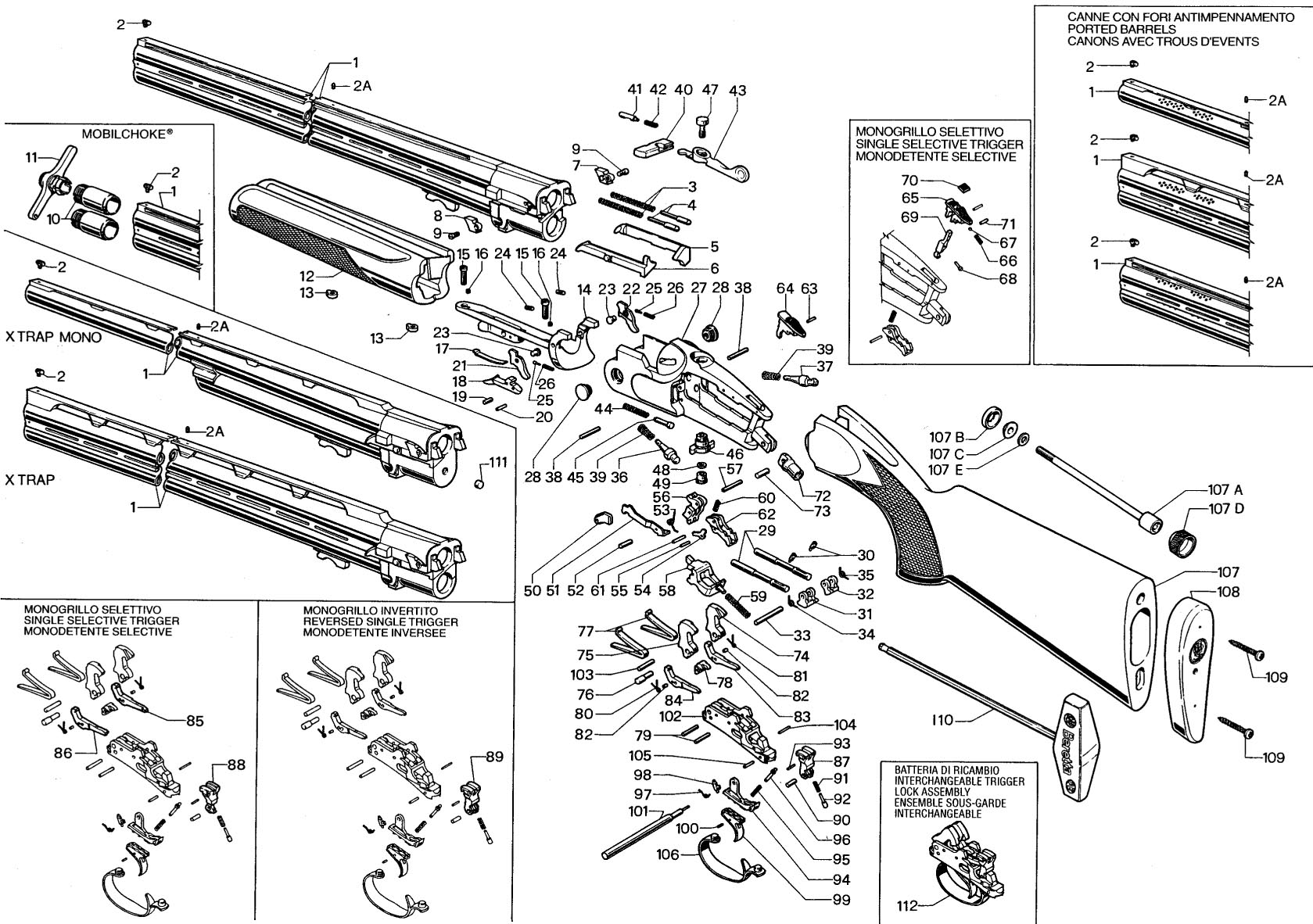 Beretta ASE Gold Sporting 12G exploded parts diagram