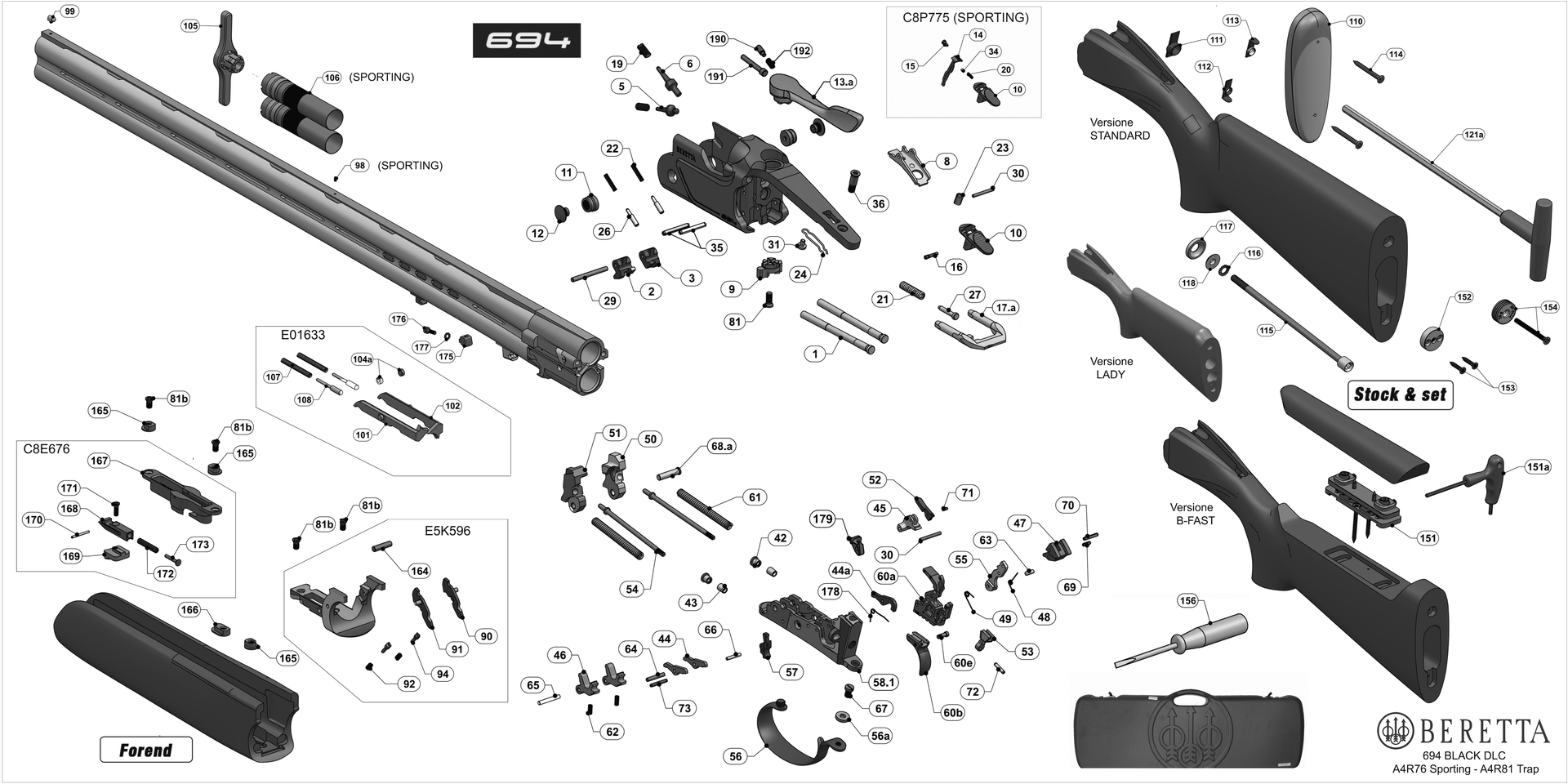 Beretta 694 Black DLC 12G exploded parts diagram