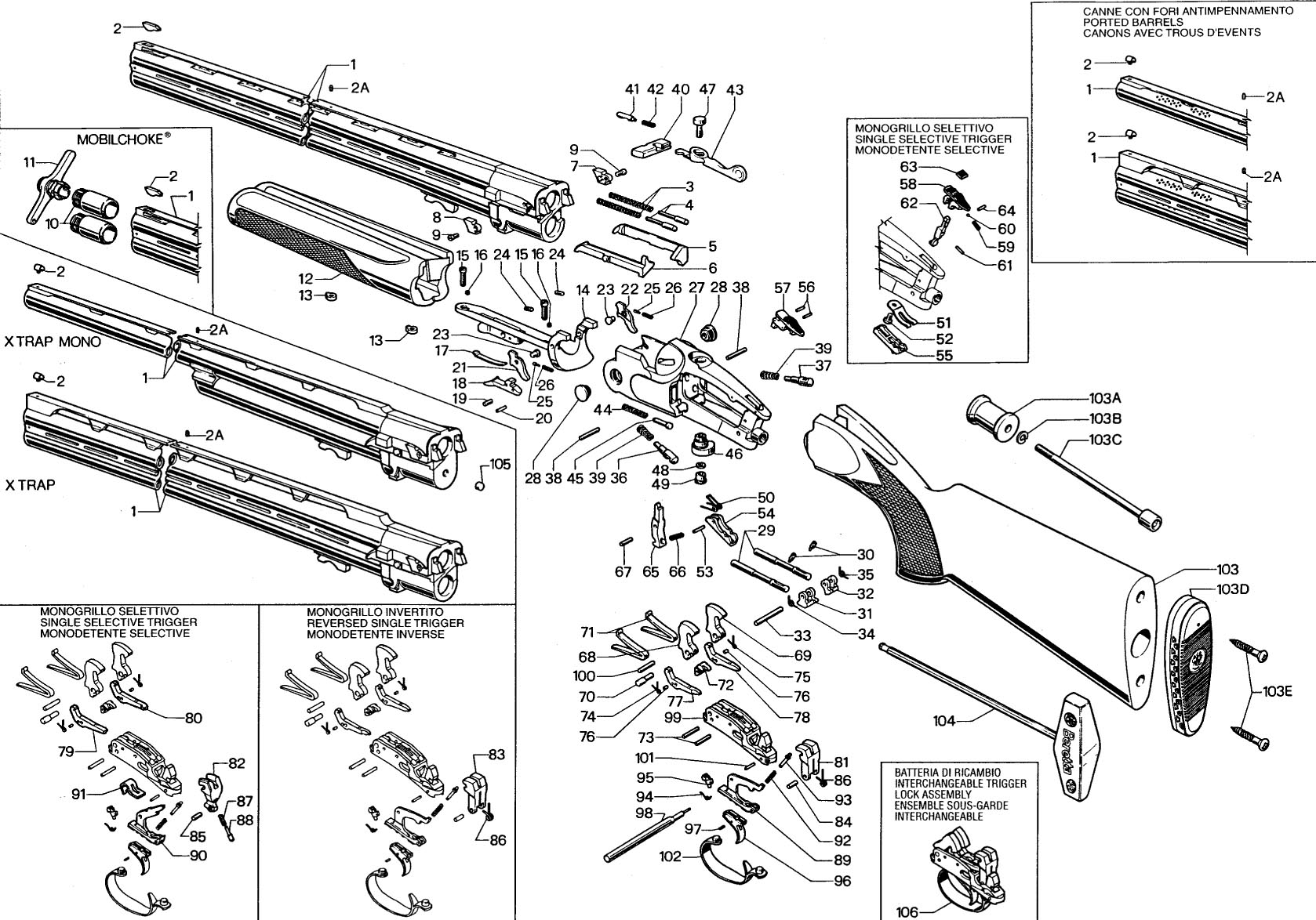 Beretta ASE 90 Trap 12G exploded parts diagram