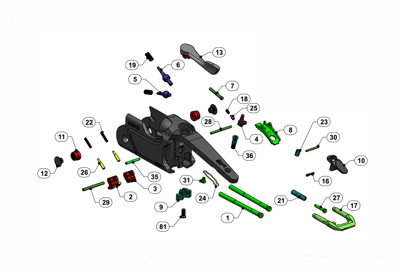 Beretta 694 Trap 12G — Action / frame exploded diagram