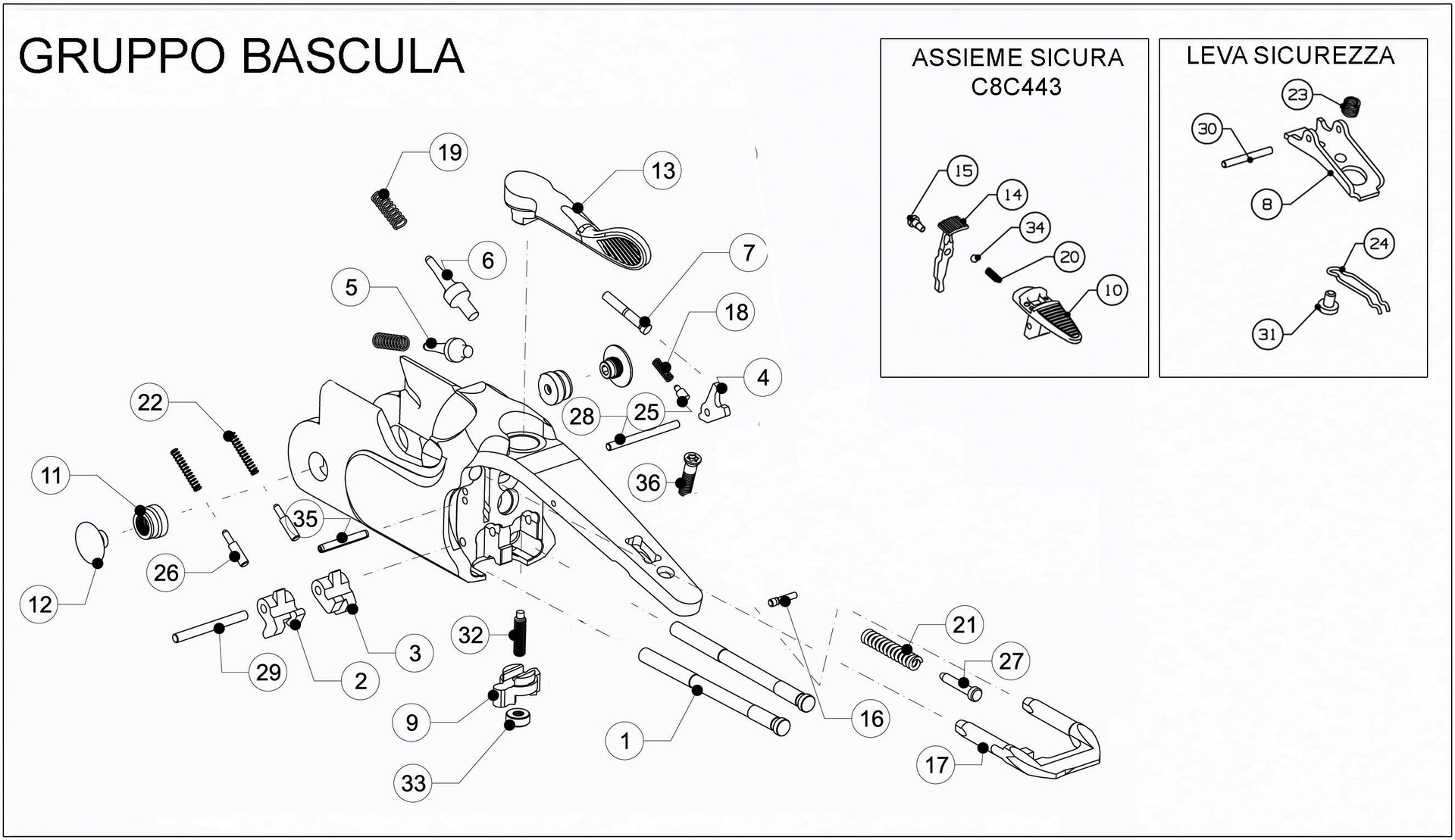 Beretta 692 Black Edition Sporting Black 12G — Action / frame exploded diagram