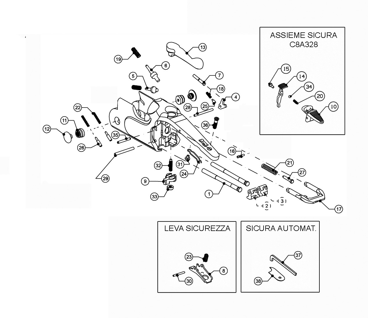 Beretta 695 Field 12G — Action / frame exploded diagram