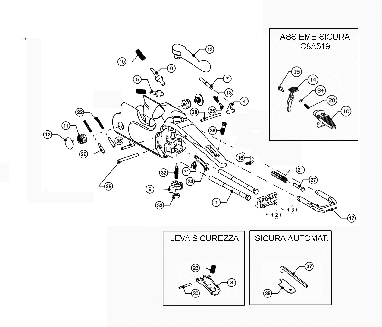 Beretta 695 Field 20G — Action / frame exploded diagram