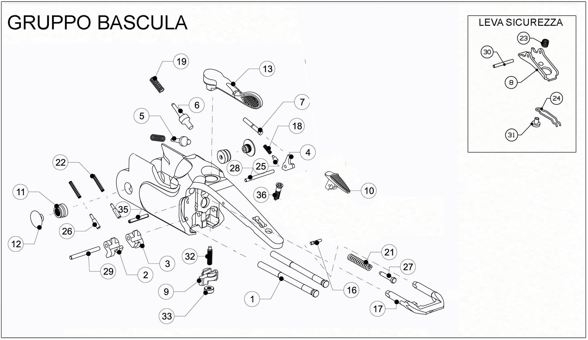 Beretta 692 Black Edition Trap Black 12G — Action / frame exploded diagram