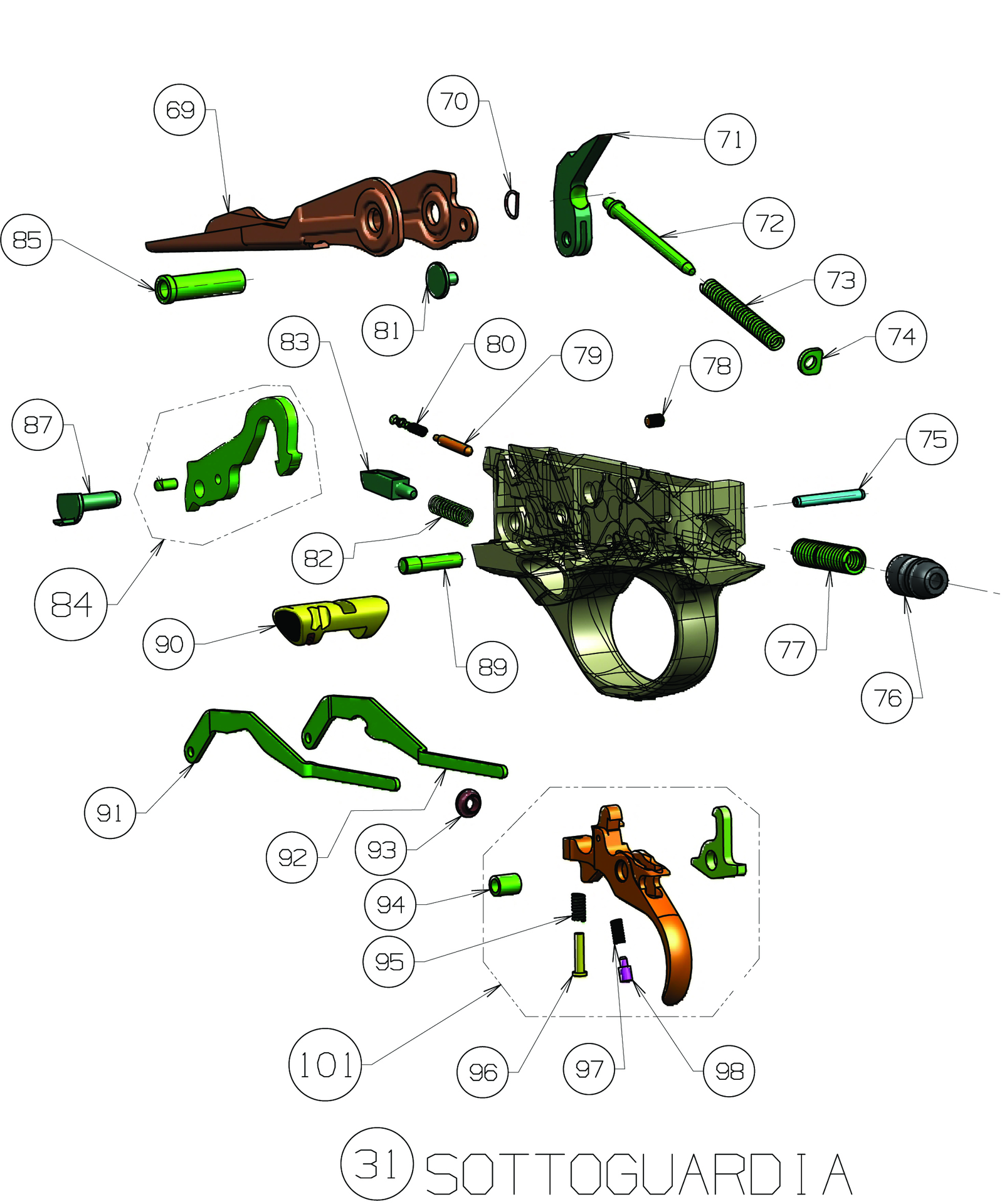 Beretta A400 Ultralite 12G — Trigger group exploded diagram