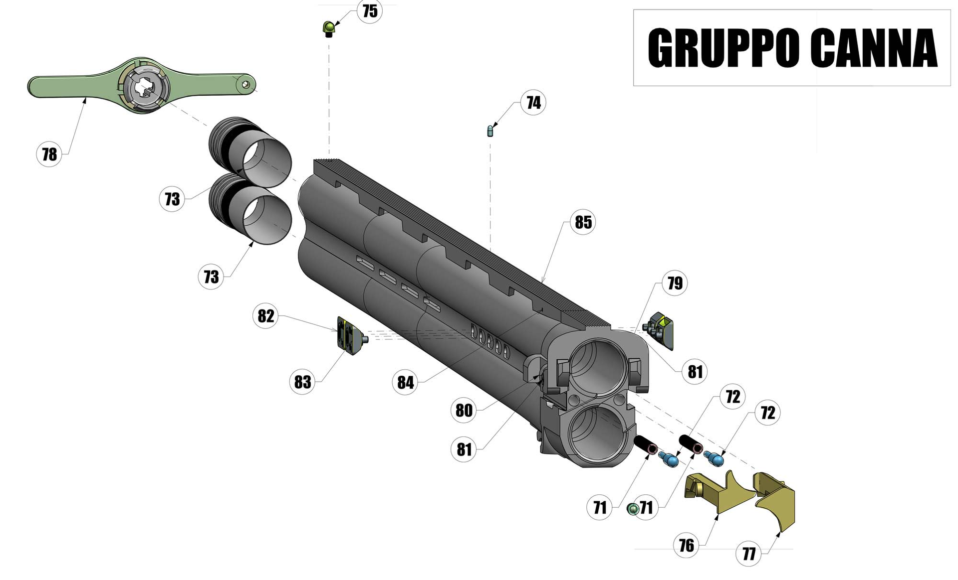 Beretta DT11 Sporting Black Edition 12G / 20G — 12G barrel exploded diagram