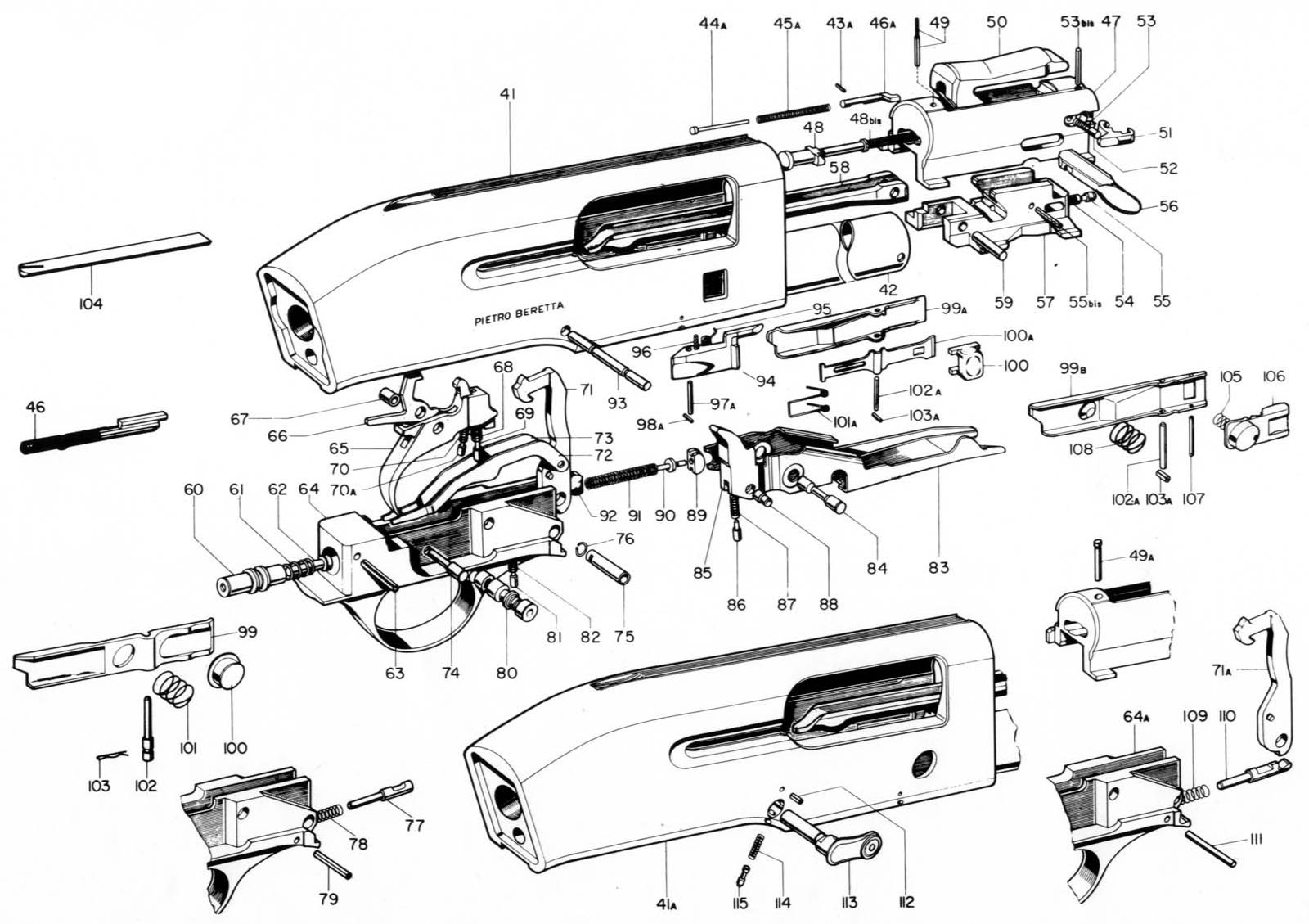 Beretta A302 12G exploded parts diagram
