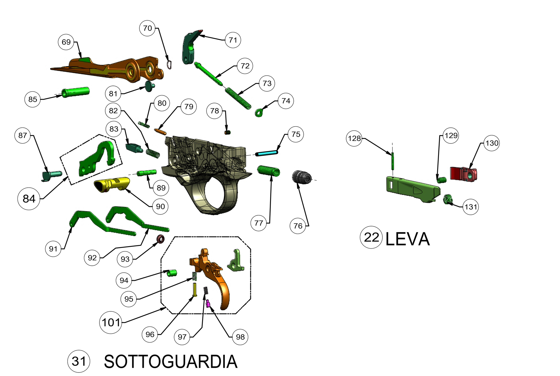Beretta A400 Xtreme Plus LH 12G — Trigger group exploded diagram