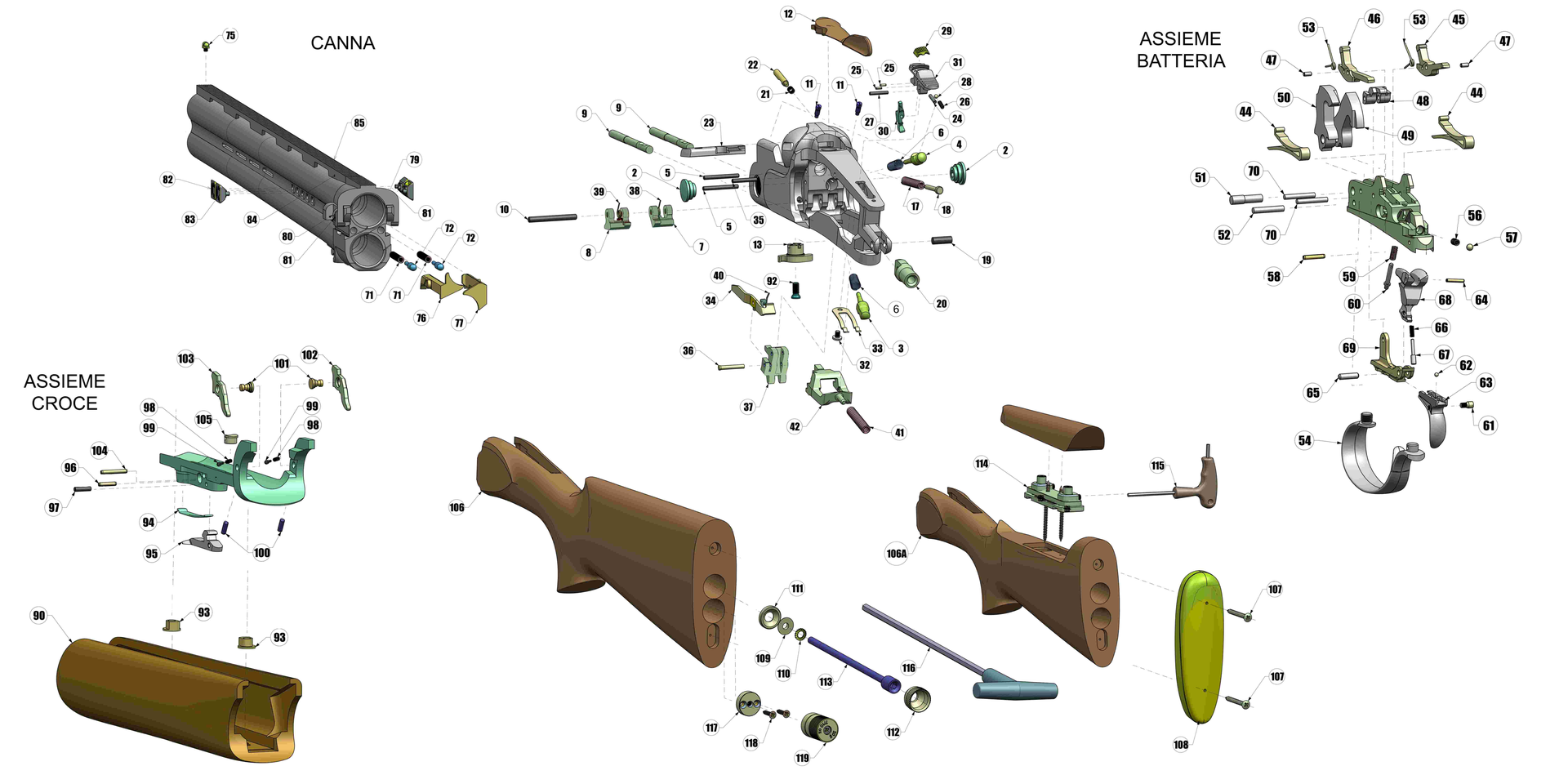 Beretta DT11 Black DLC Trap 12G exploded parts diagram