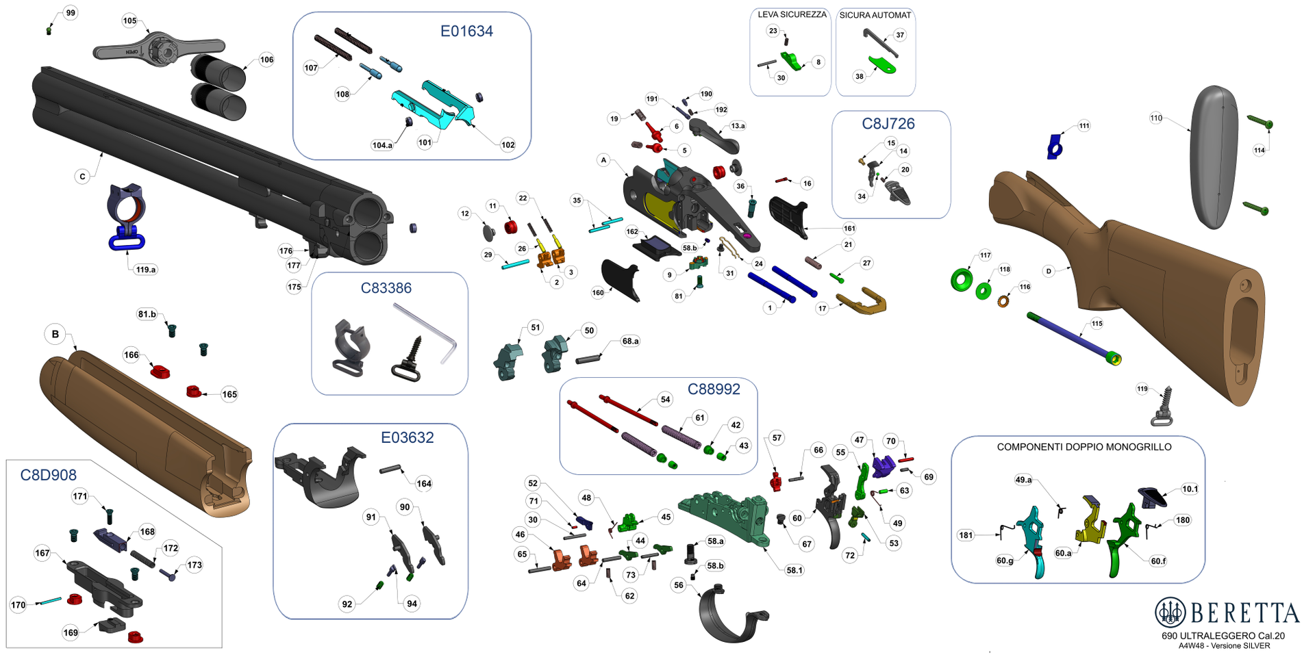 Beretta Ultraleggero Silver 20G exploded parts diagram