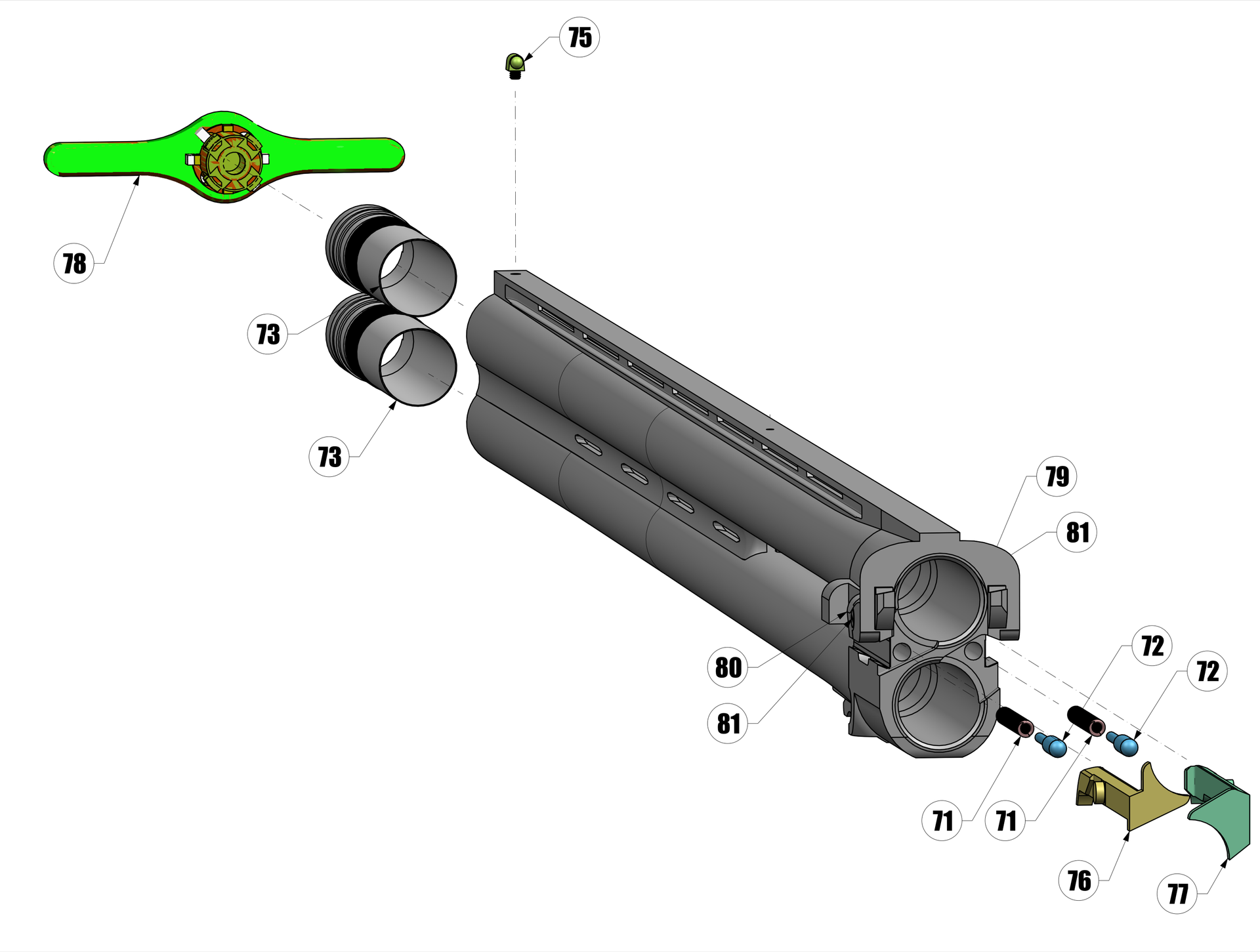 Beretta DT11 Sporting Black Edition 12G / 20G — 20G sub-gauge barrel exploded diagram