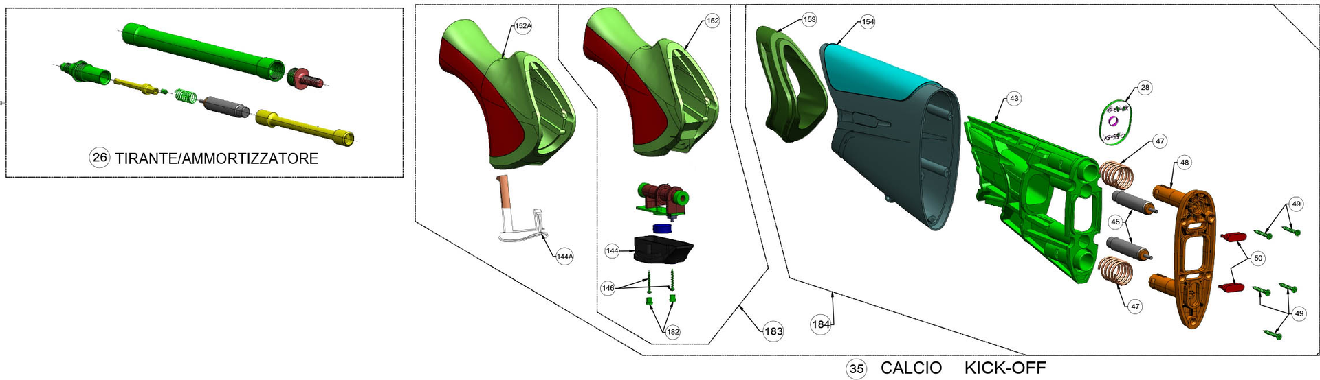 Beretta A400 Xtreme Plus LH 12G — Stock exploded diagram