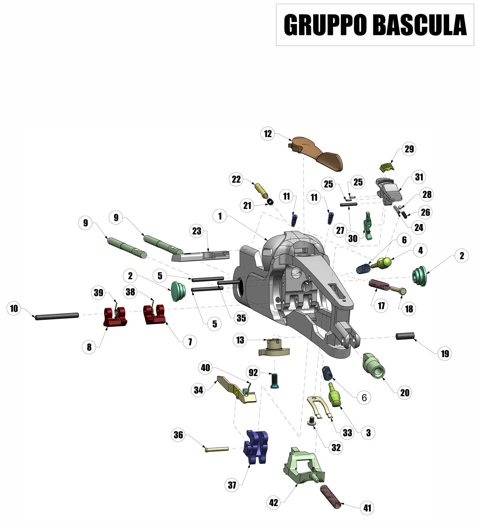 Beretta DT11 Sporting Black Edition 12G / 20G — Action / frame exploded diagram