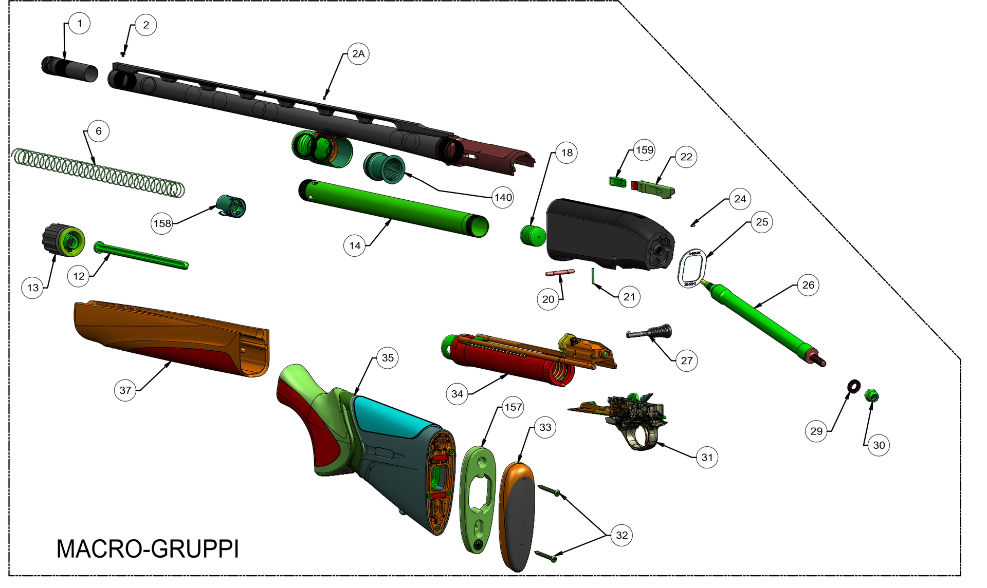 Beretta A400 Xtreme Plus LH 12G — Main parts exploded diagram