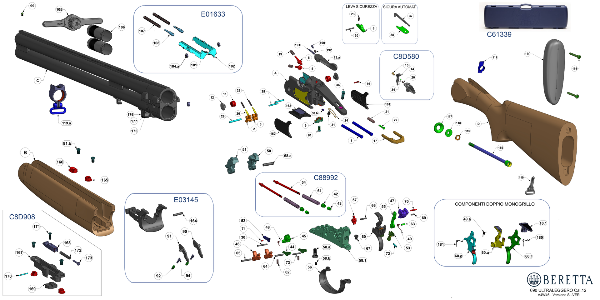 Beretta Ultraleggero Silver 12G exploded parts diagram