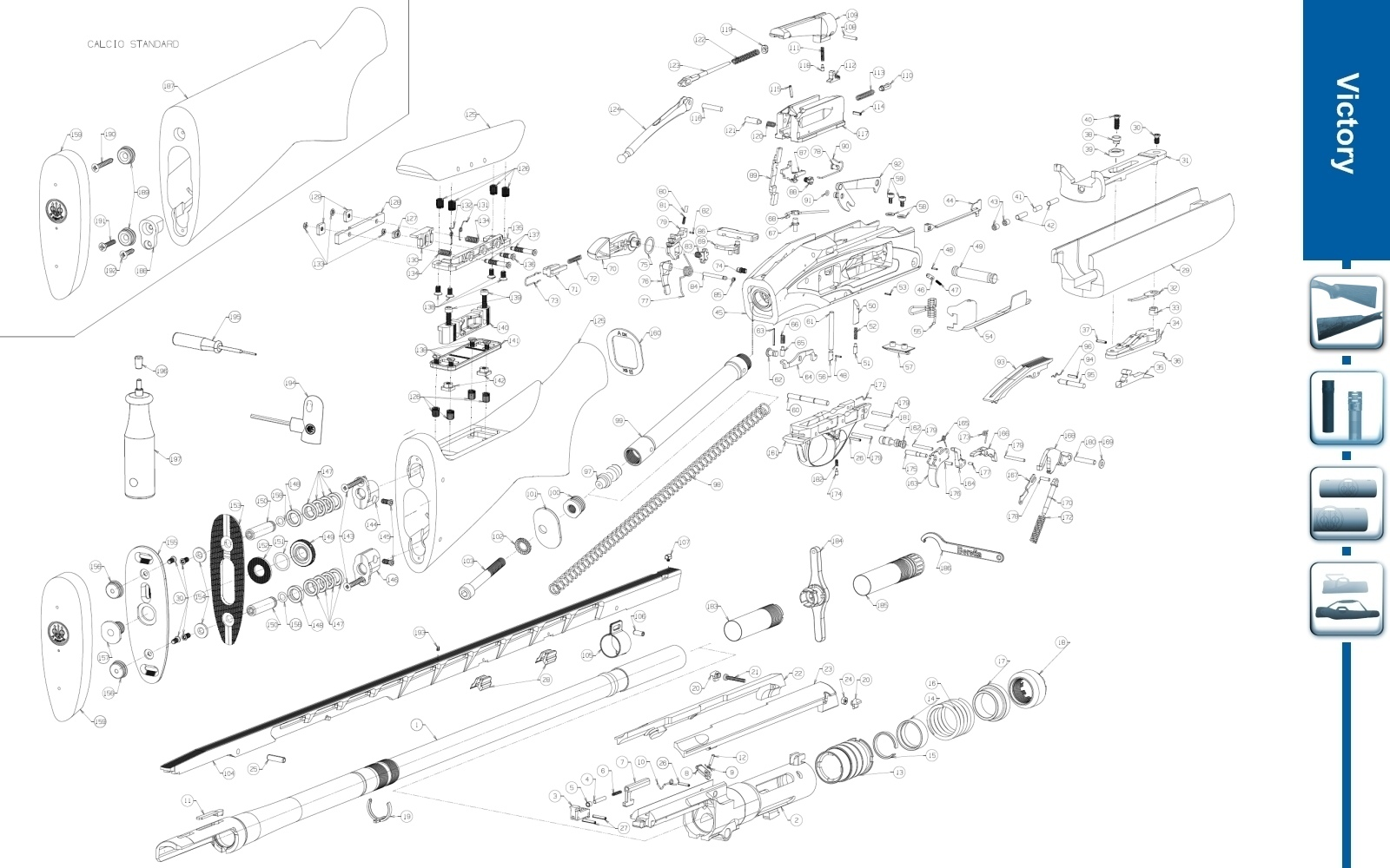 Beretta UGB25 Xcel Gold Sporting 12G exploded parts diagram