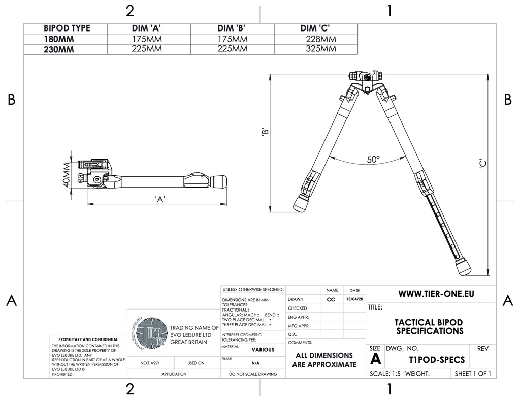 Tier One Carbon Tactical Bipod