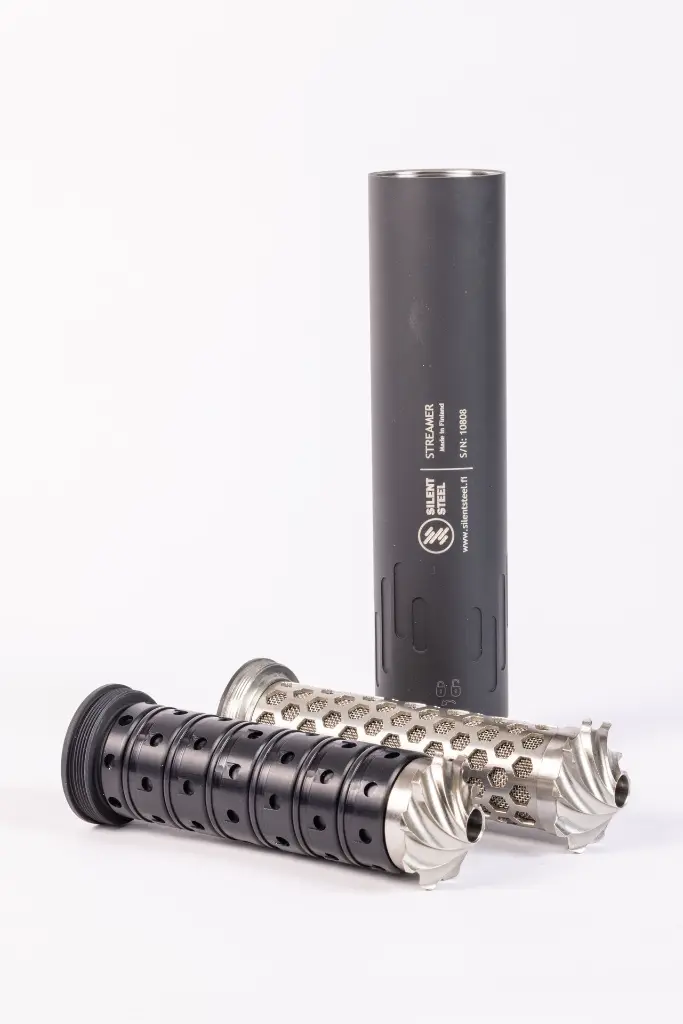 Silent Steel Baffle Streamer Rifle Moderator | Direct Thread Moderator