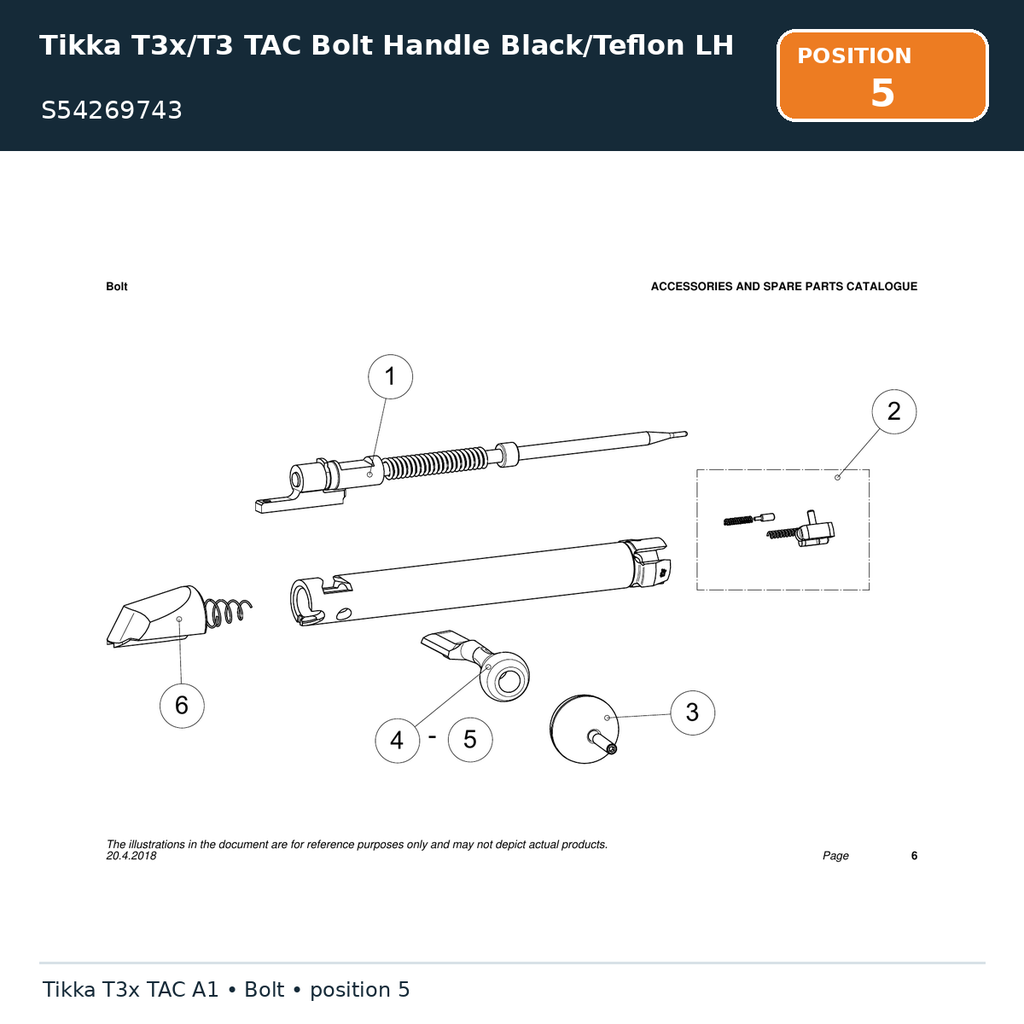 Tikka T3x/T3 TAC Bolt Handle Black/Teflon LH