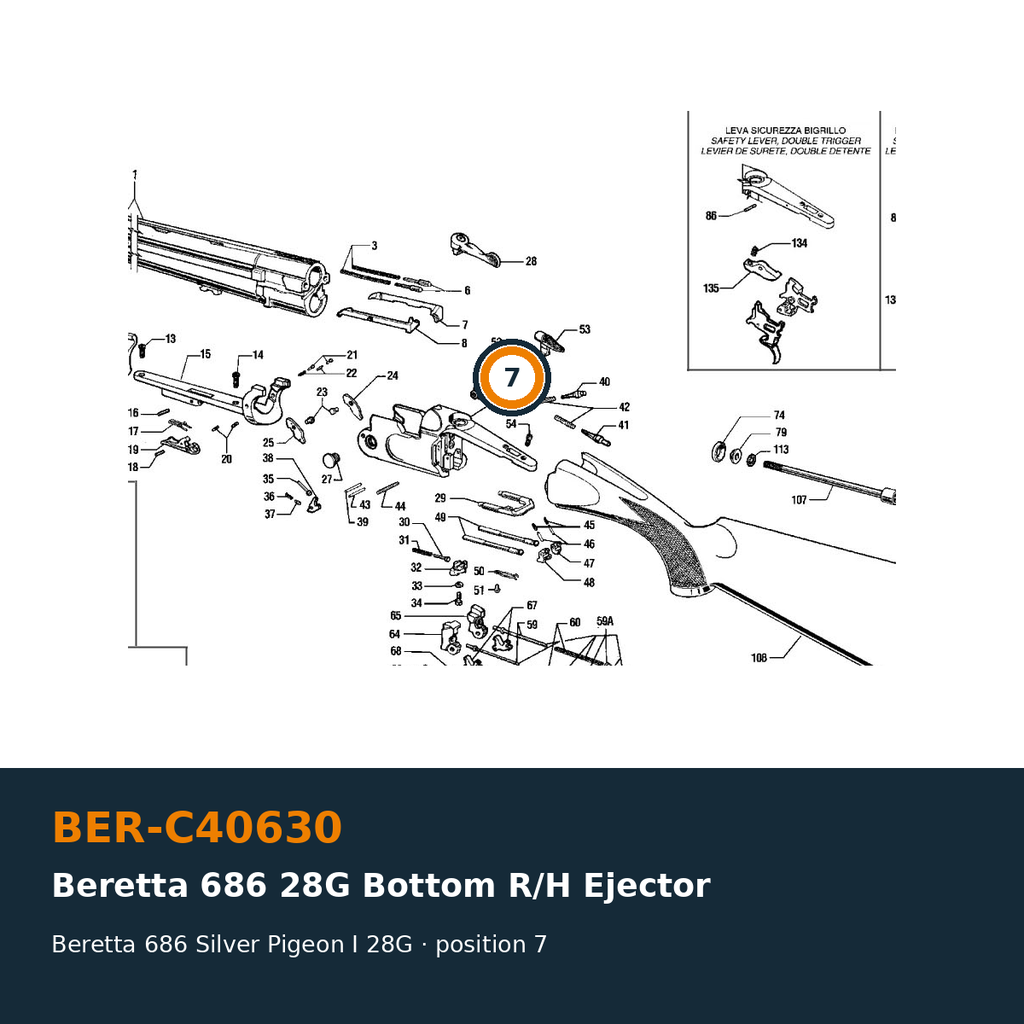 Beretta 686 28G Bottom R/H Ejector