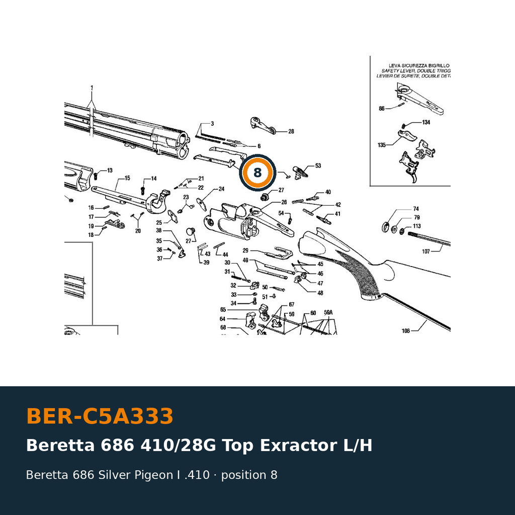 Beretta 686 410/28G Top Extractor L/H