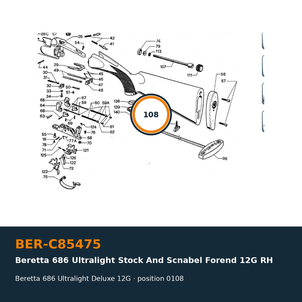 Beretta 686 Ultralight Stock And Schnabel Fore-end 12G RH