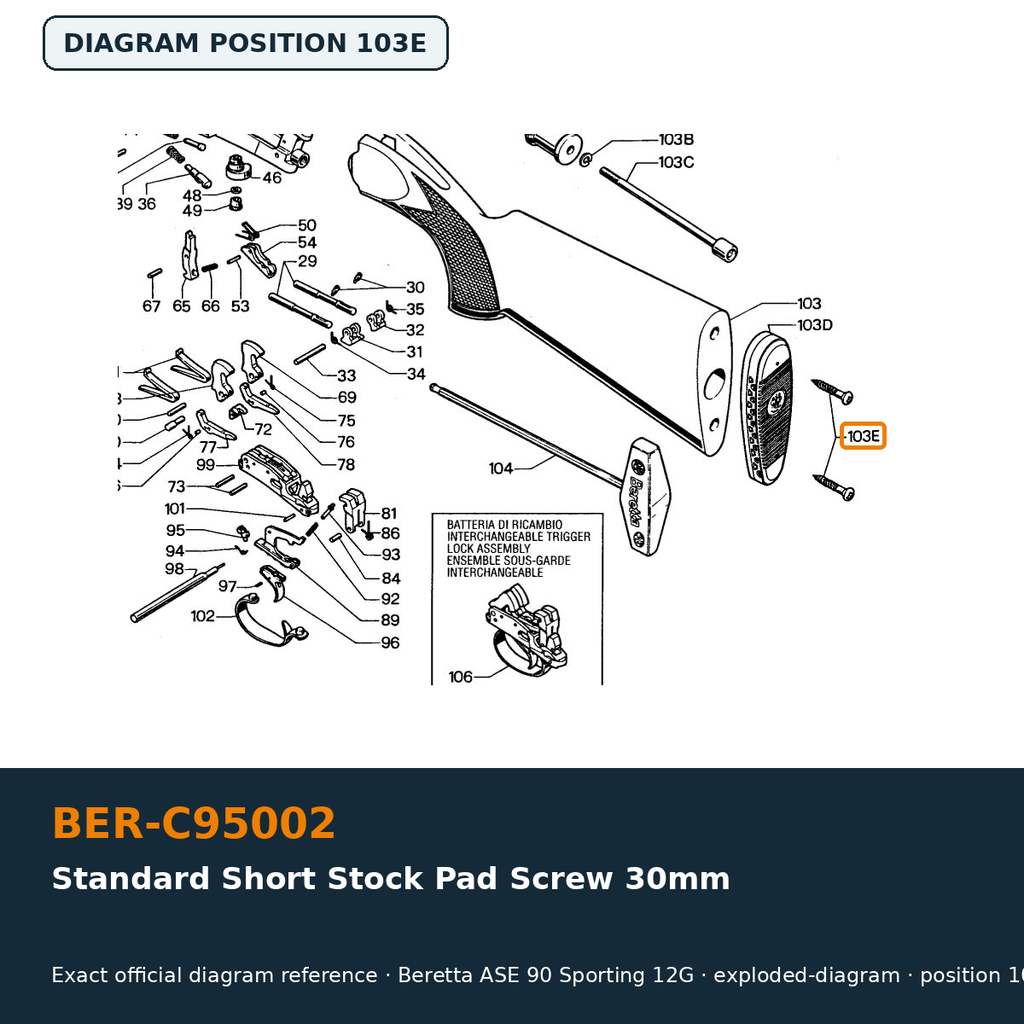 Beretta Standard Short Stock Pad Screw 30mm