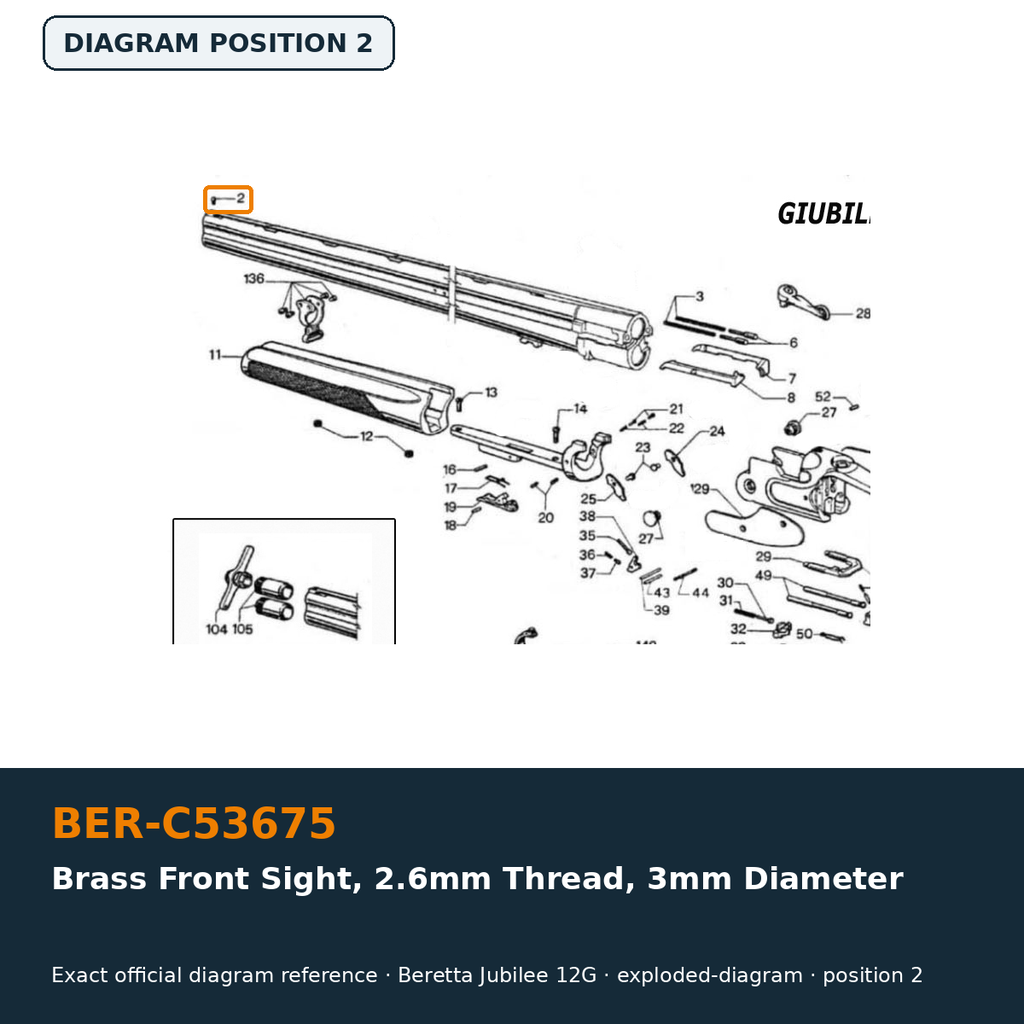 Beretta Brass Front Sight, 2.6mm Thread, 3mm Diameter