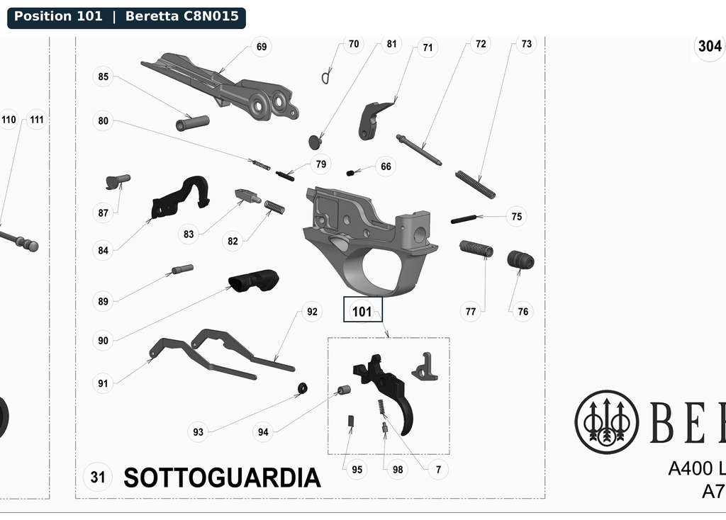 Beretta A400L Trigger Assembly Gold