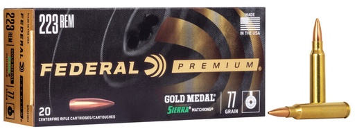 [FED-GM223M3] Federal .223 REM 77gr Gold Medal Sierra MatchKing BT HP