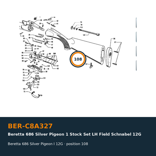 [BER-C8A327] Beretta 686 Silver Pigeon I Stock Set LH Field Schnabel 12G